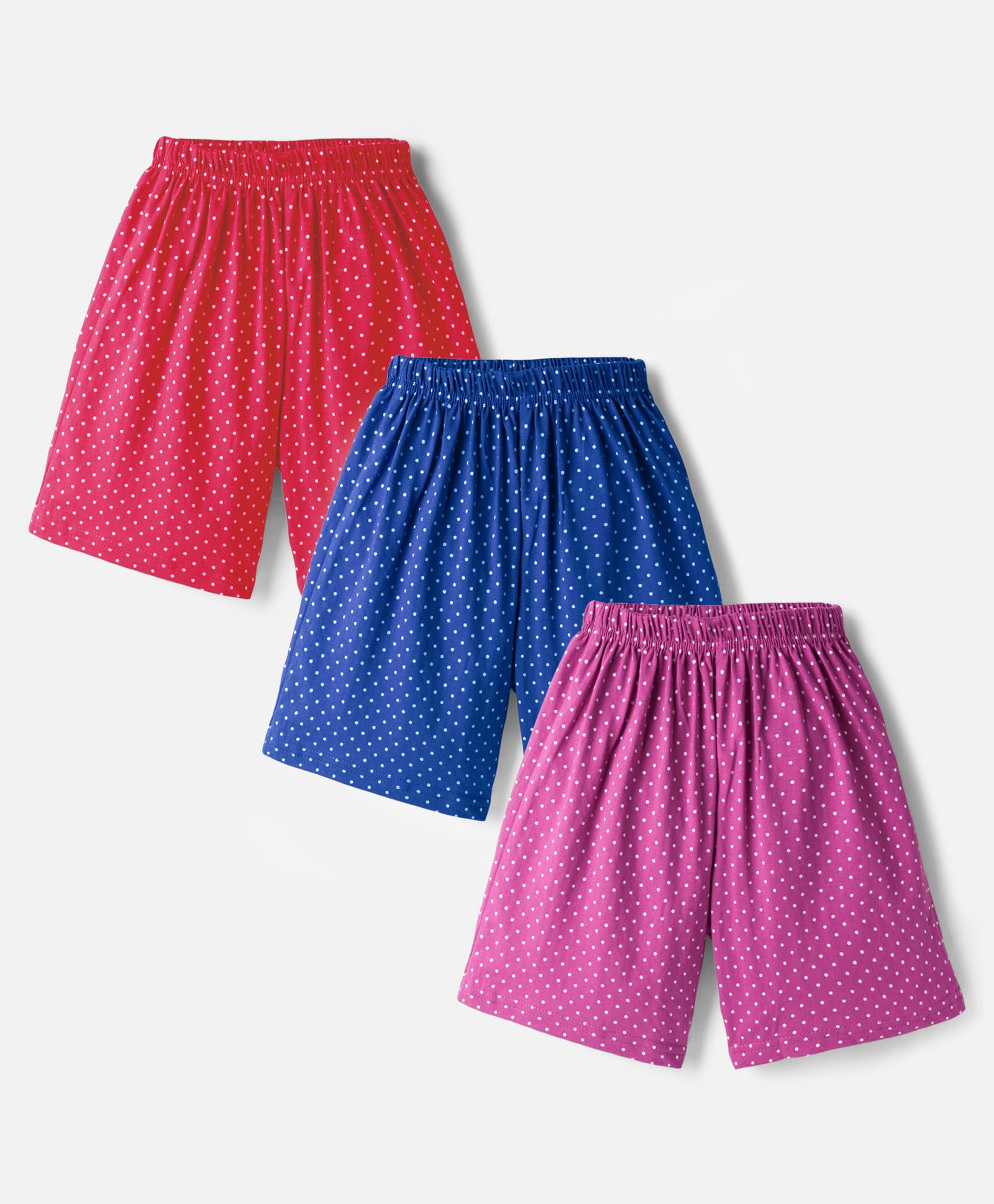 Simply Sinker Knit Shorts with Polka Dots Print Pack of 3 - Red Royal Blue & Purple-picture-18