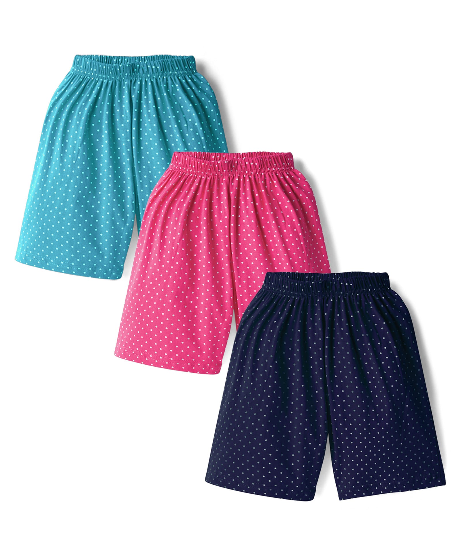 Simply Sinker Knit Shorts with Polka Dots Print Pack of 3 - Navy Blue Fuchsia & Turquoise-picture-22