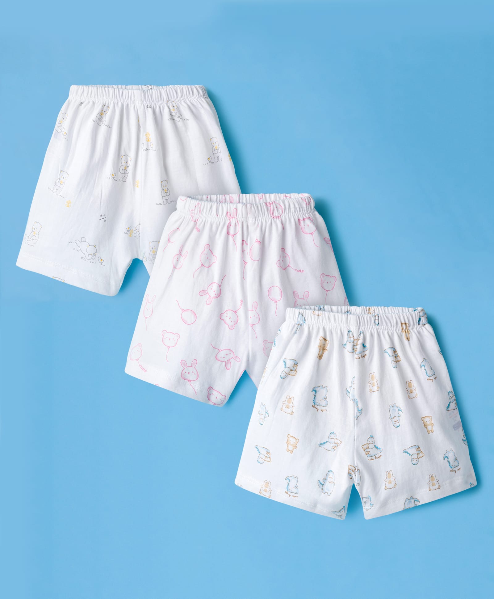 Simply Sinker Knit Shorts with Bear Print Pack of 3 - White-picture-17