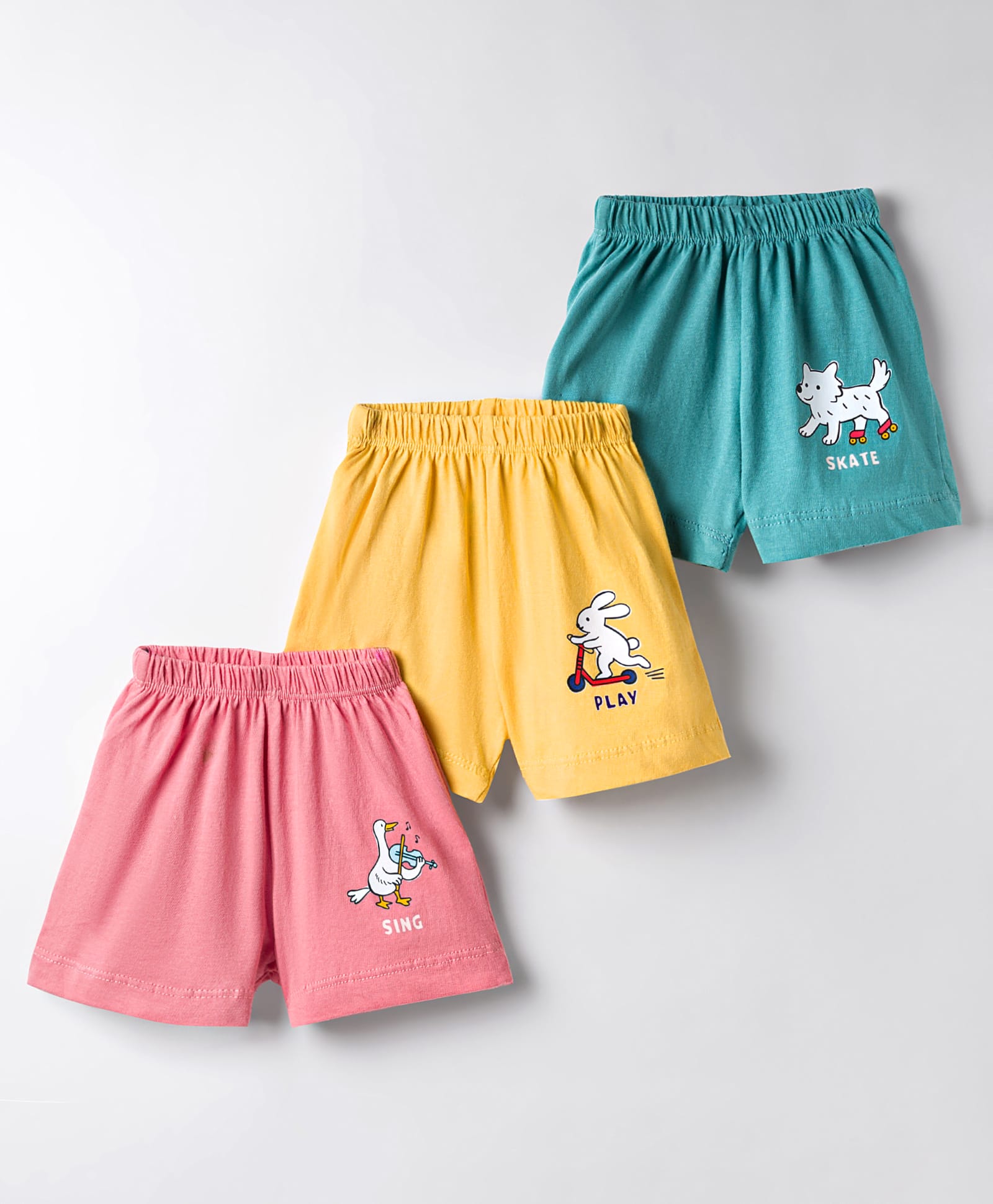 Simply Sinker Knit Shorts with Animal Graphic Pack of 3 - Mustard Turquoise & Dark Peach-image-8