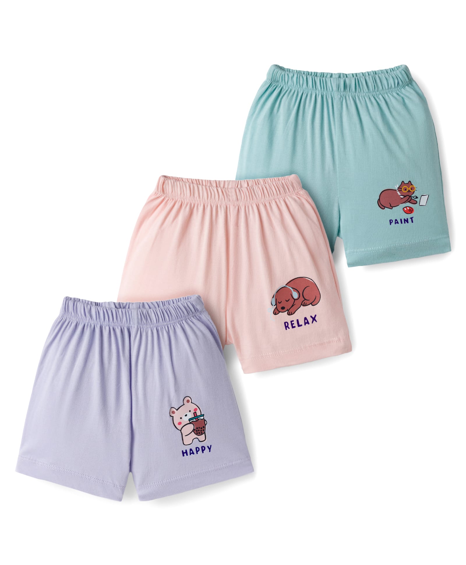 Simply Sinker Knit Shorts With Animal Print Pack Of 3 - Peach Light Blue & Purple-picture-15