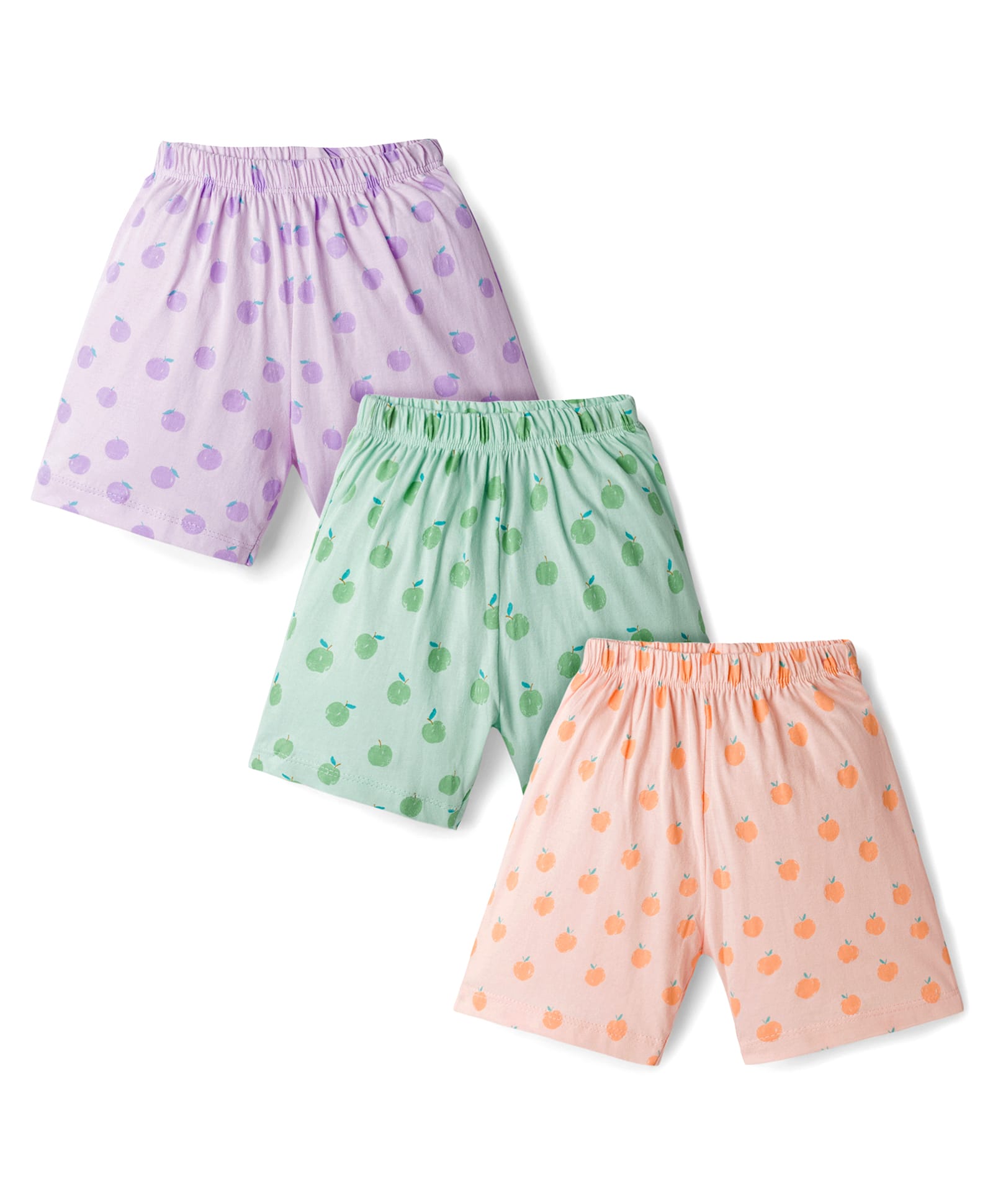 Simply Sinker Knit Shorts With Fruit Print Pack Of 3 - Purple Mint & Light Orange-image-25