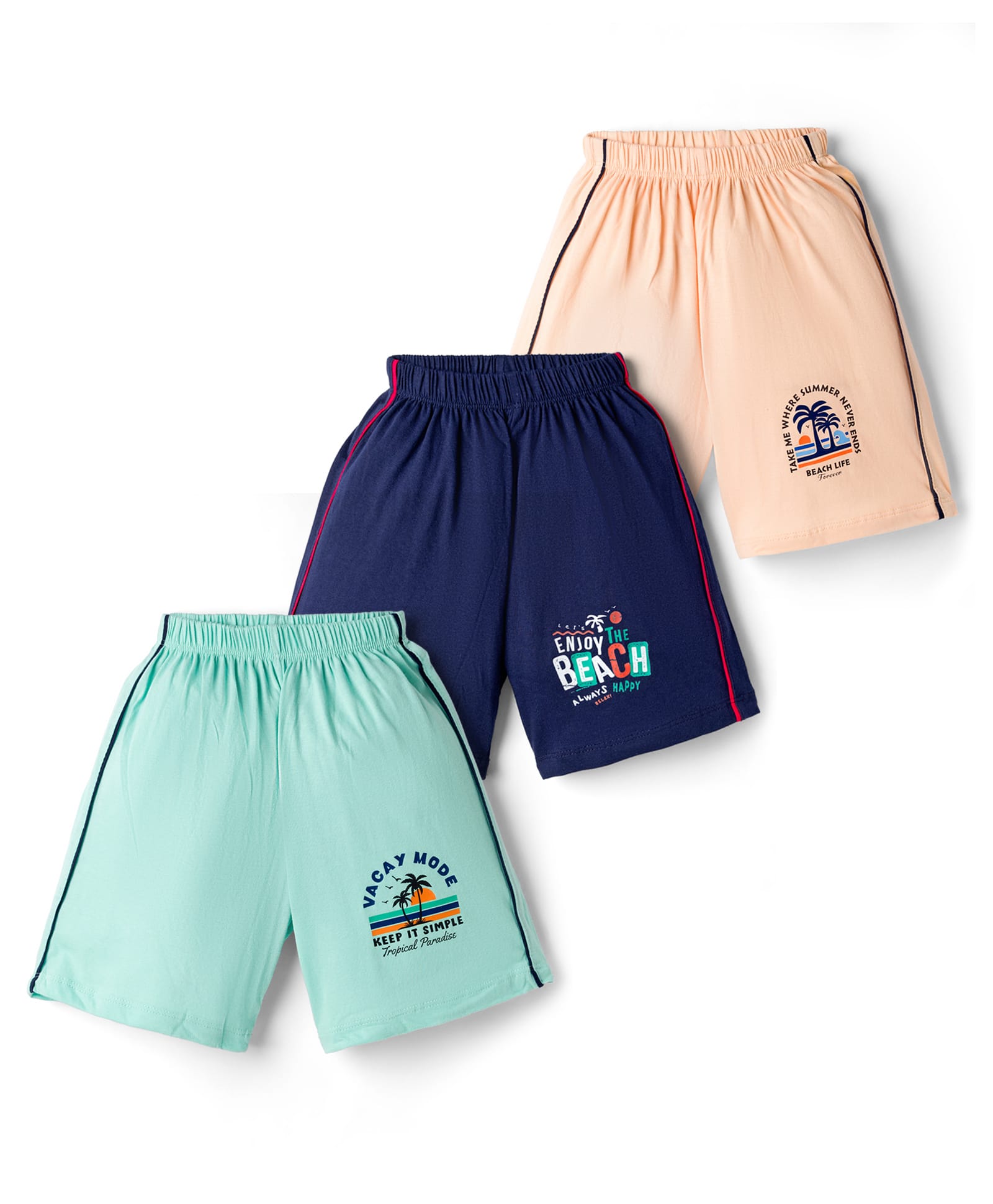 Simply Sinker Knit Short With Text Print Pack Of 3 - Navy Blue Sea Green & Peach-image-17