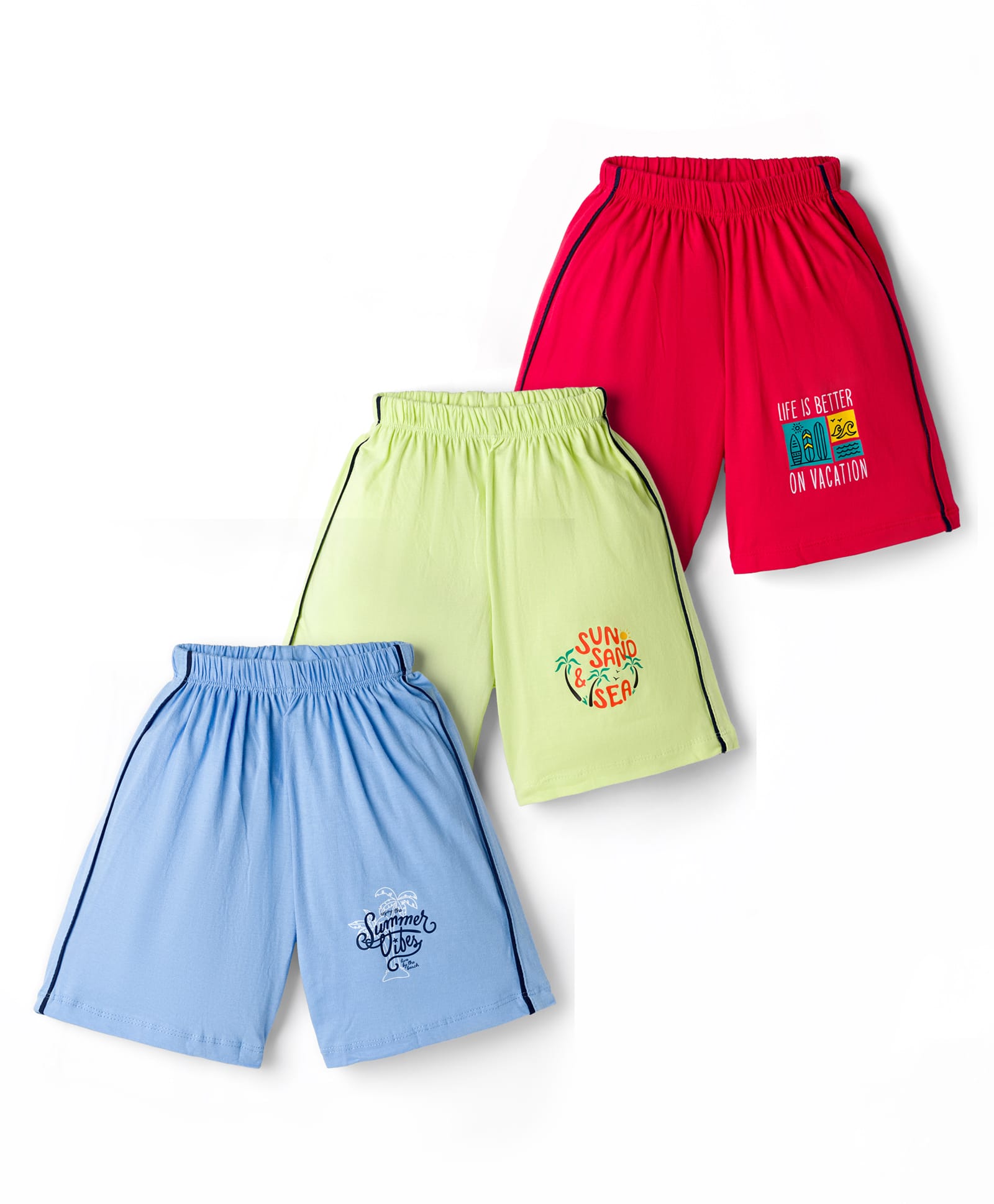 Simply Sinker Knit Shorts With Text Print Pack Of 3 - Red Yellow & Blue-image-14
