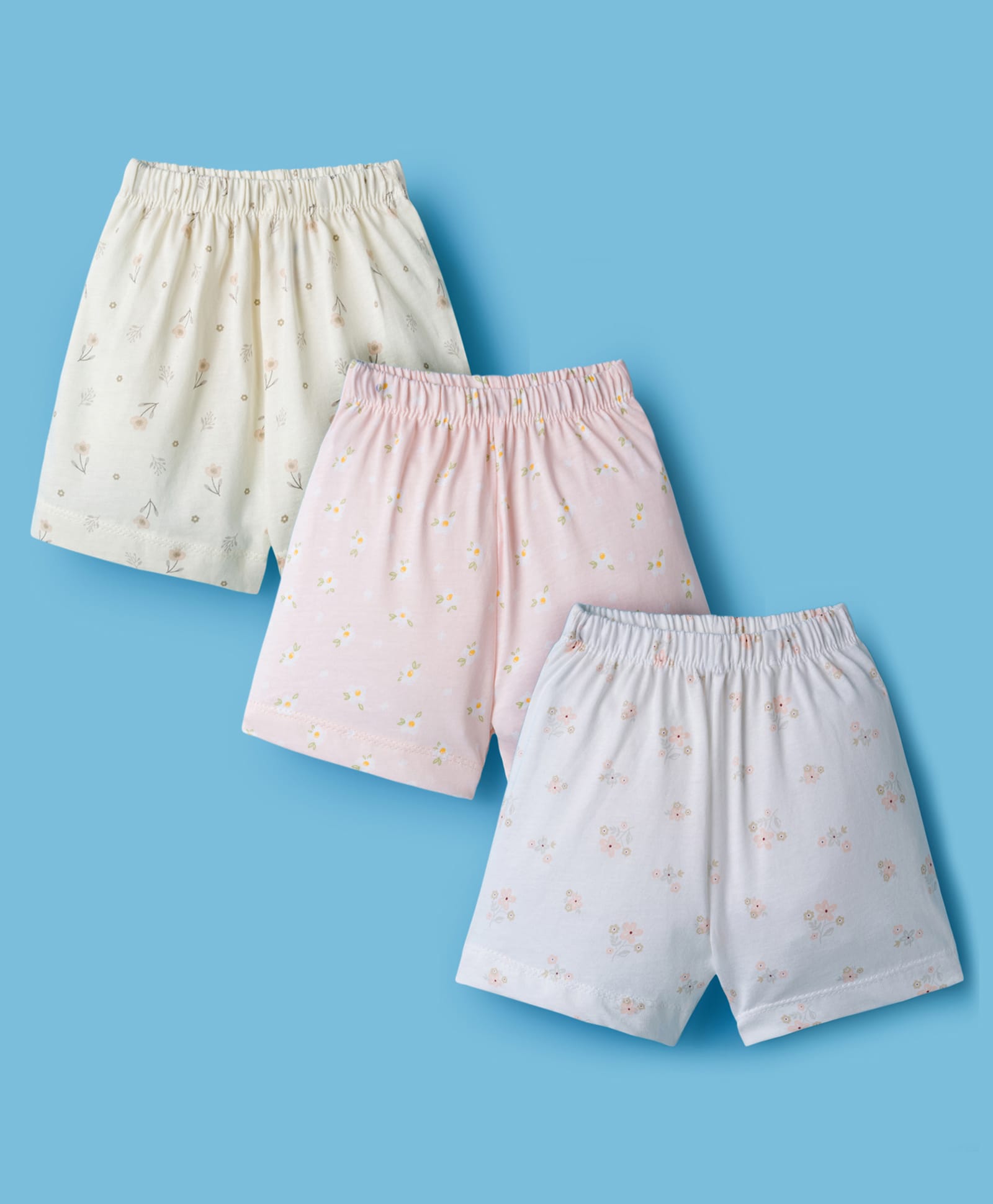 Simply Sinker Knit Shorts With Floral Print Pack Of 3 - Pink White & Cream-image-7