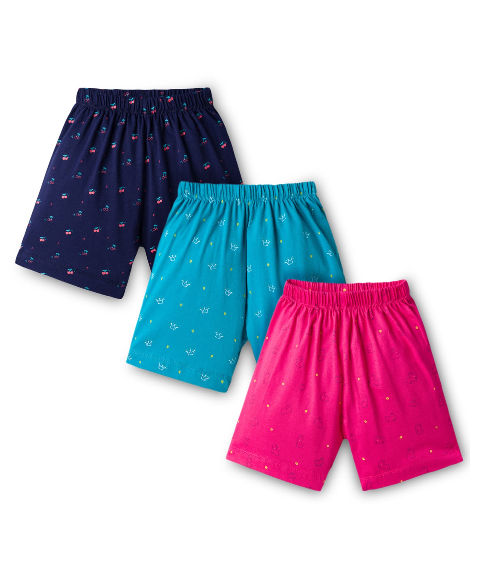Simply Sinker Knit Shorts With Animal Print Pack Of 3 - Aqua Navy Blue & Dark Pink-image-14