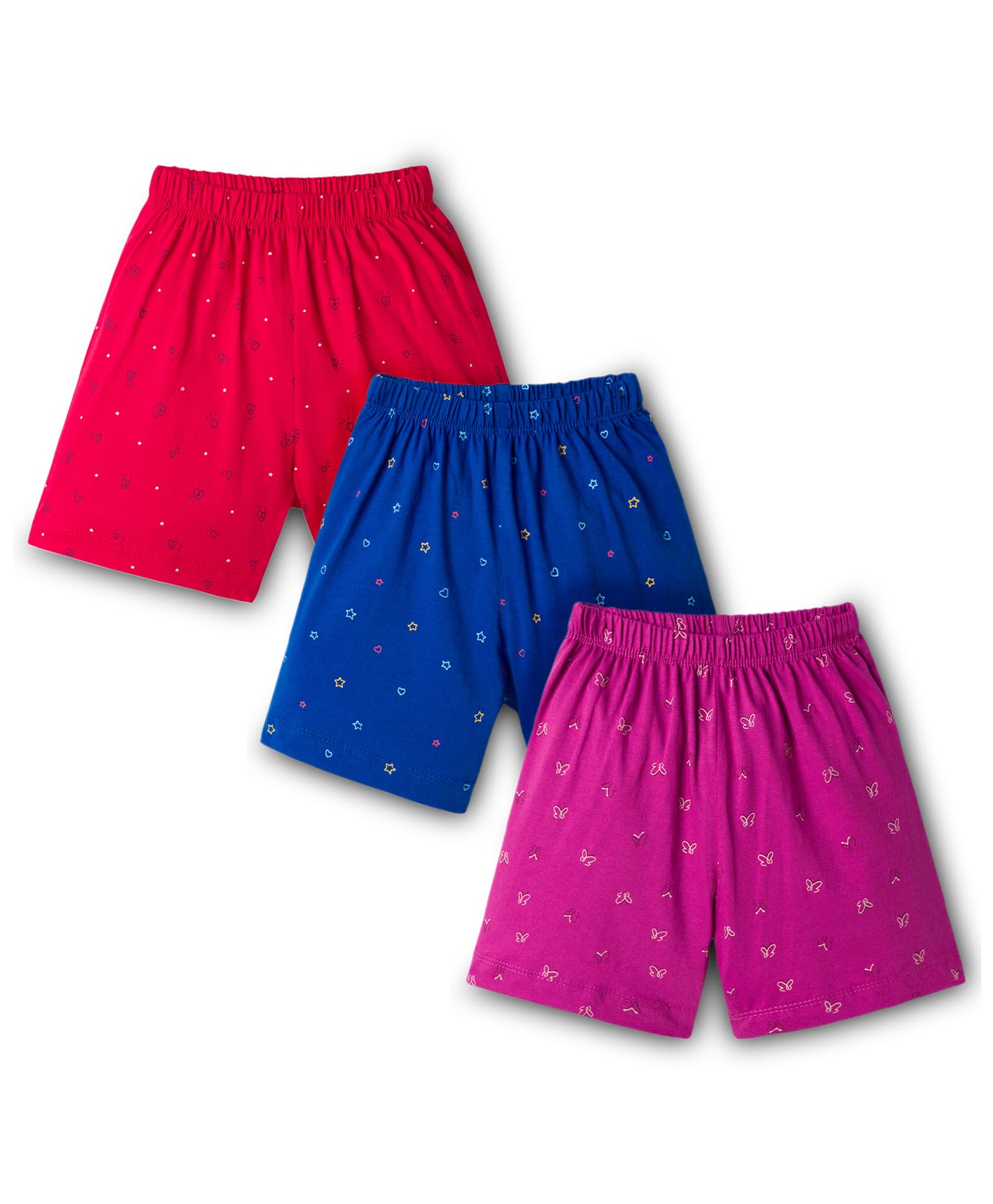 Simply Sinker Knit Shorts With Star Print Pack Of 3 - Red Royal Blue & Fuchsia-image-49