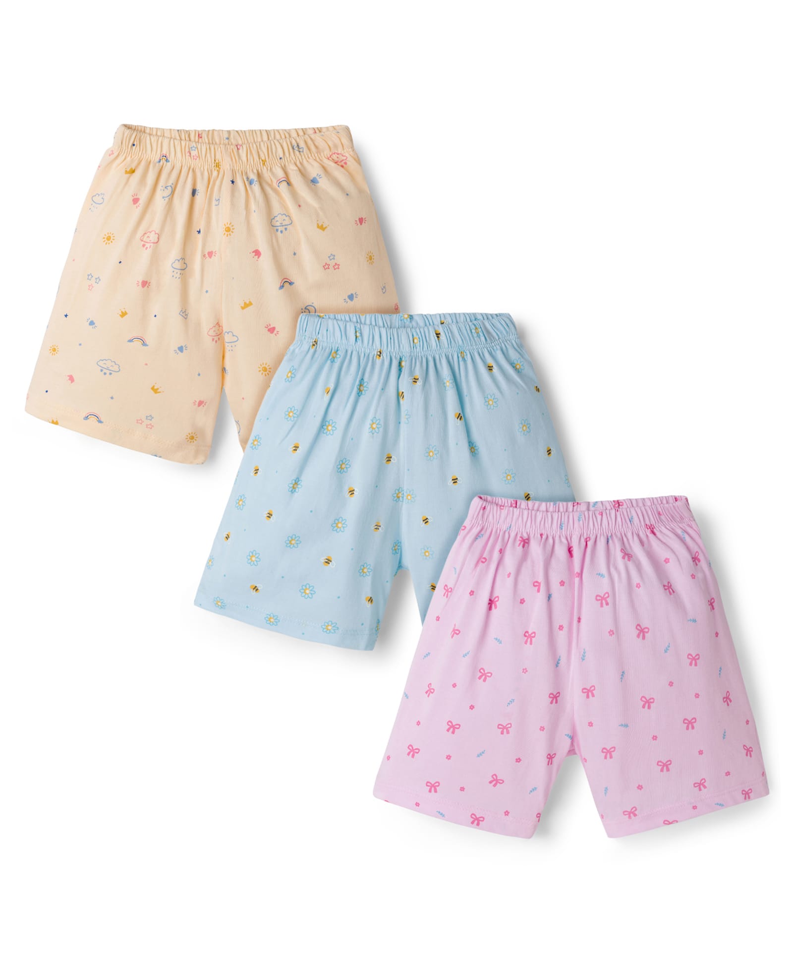 Simply Sinker Knit Shorts With Bee Print Pack Of 3 - Pink Light Blue & Cream-picture-15