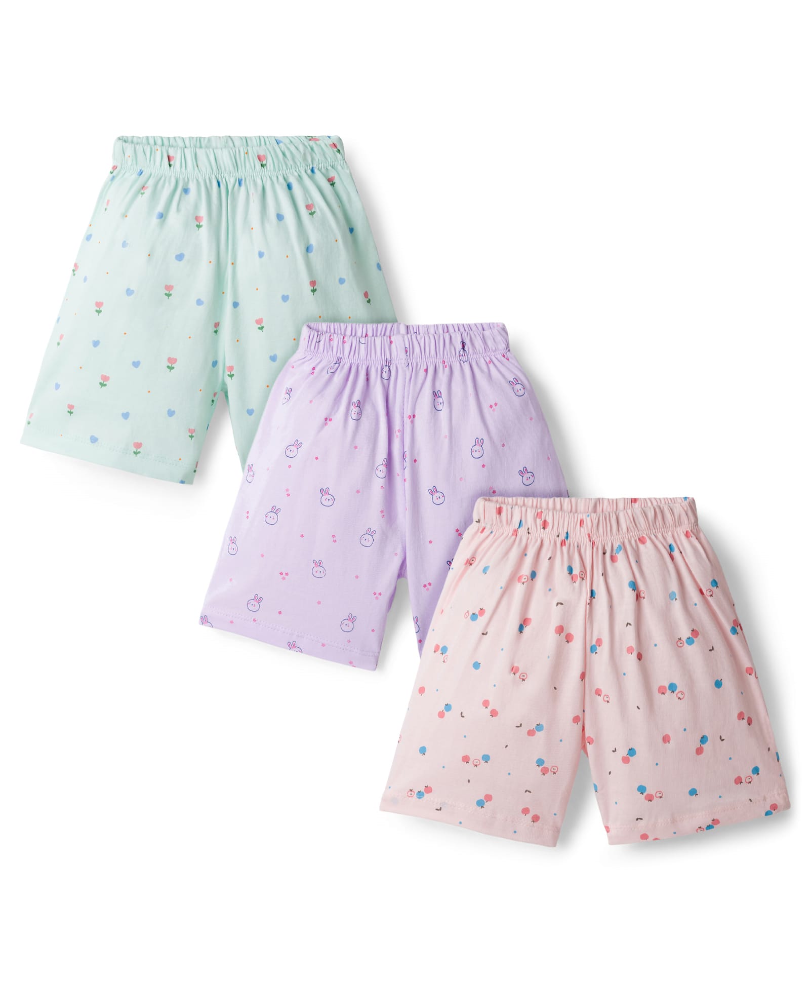 Simply Sinker Knit Shorts With Floral Print Pack Of 3 - Purple Sea Green & Pink-image-33