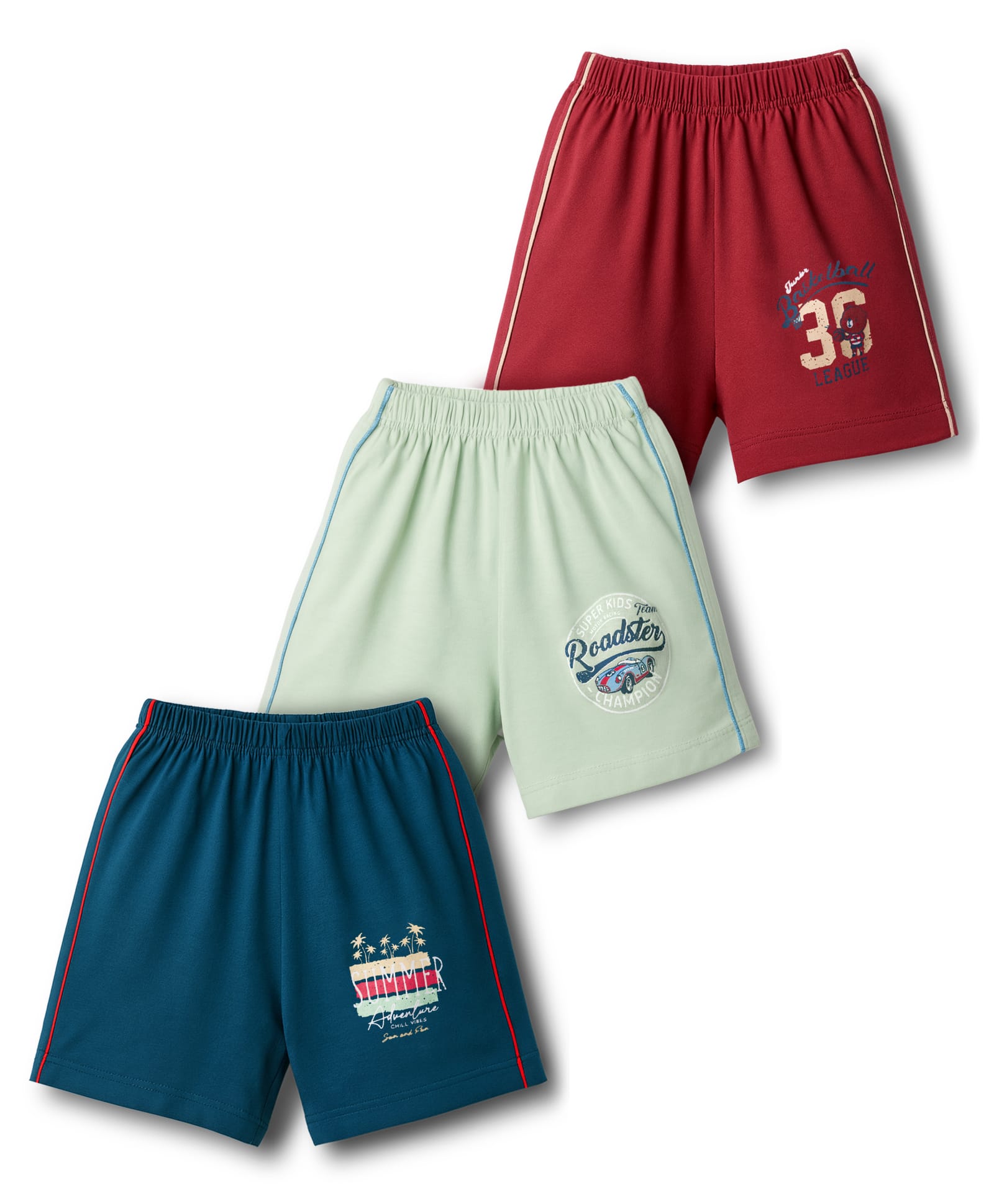 Simply Sinker Knit Shorts With Text Print Pack Of 3 - Navy Blue Maroon & Mint-image-2