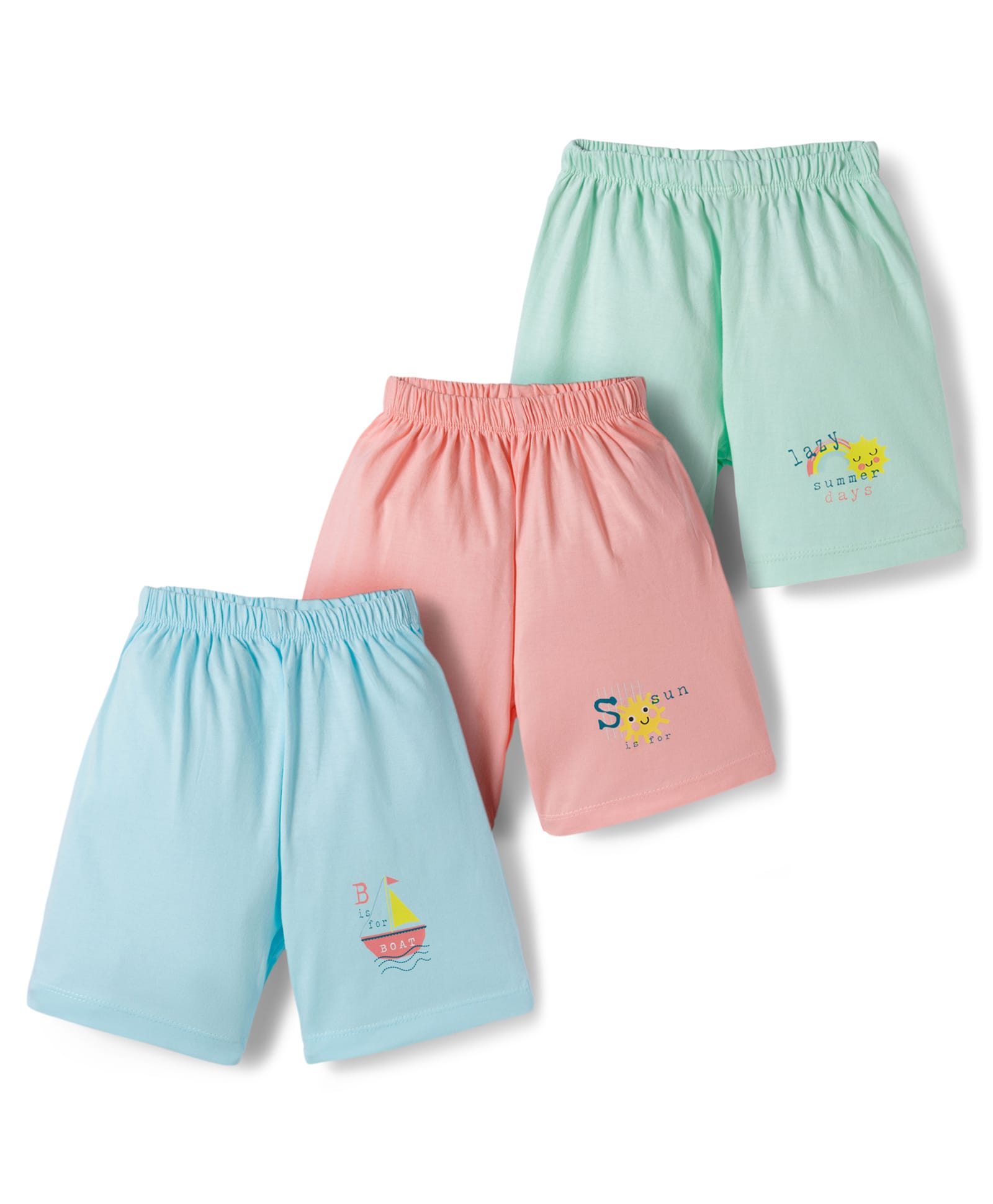Simply Sinker Knit Shorts with Tropical Theme Print Pack of 3 - Aqua Blue Mint & Light Peach-picture-10