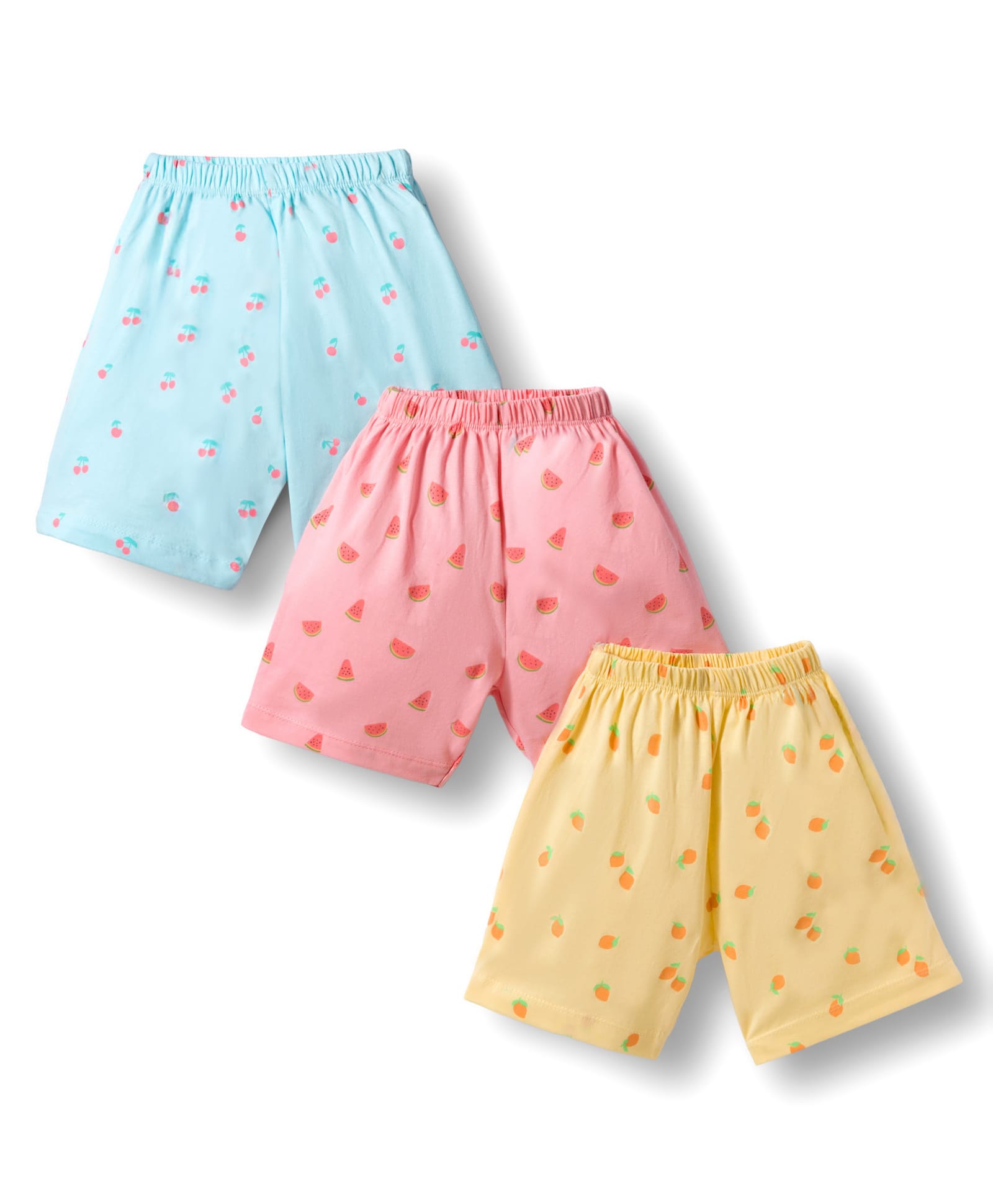 Simply Sinker Knit Shorts with Fruit Print Pack of 3 - Aqua Blue Yellow & Pink-picture-17