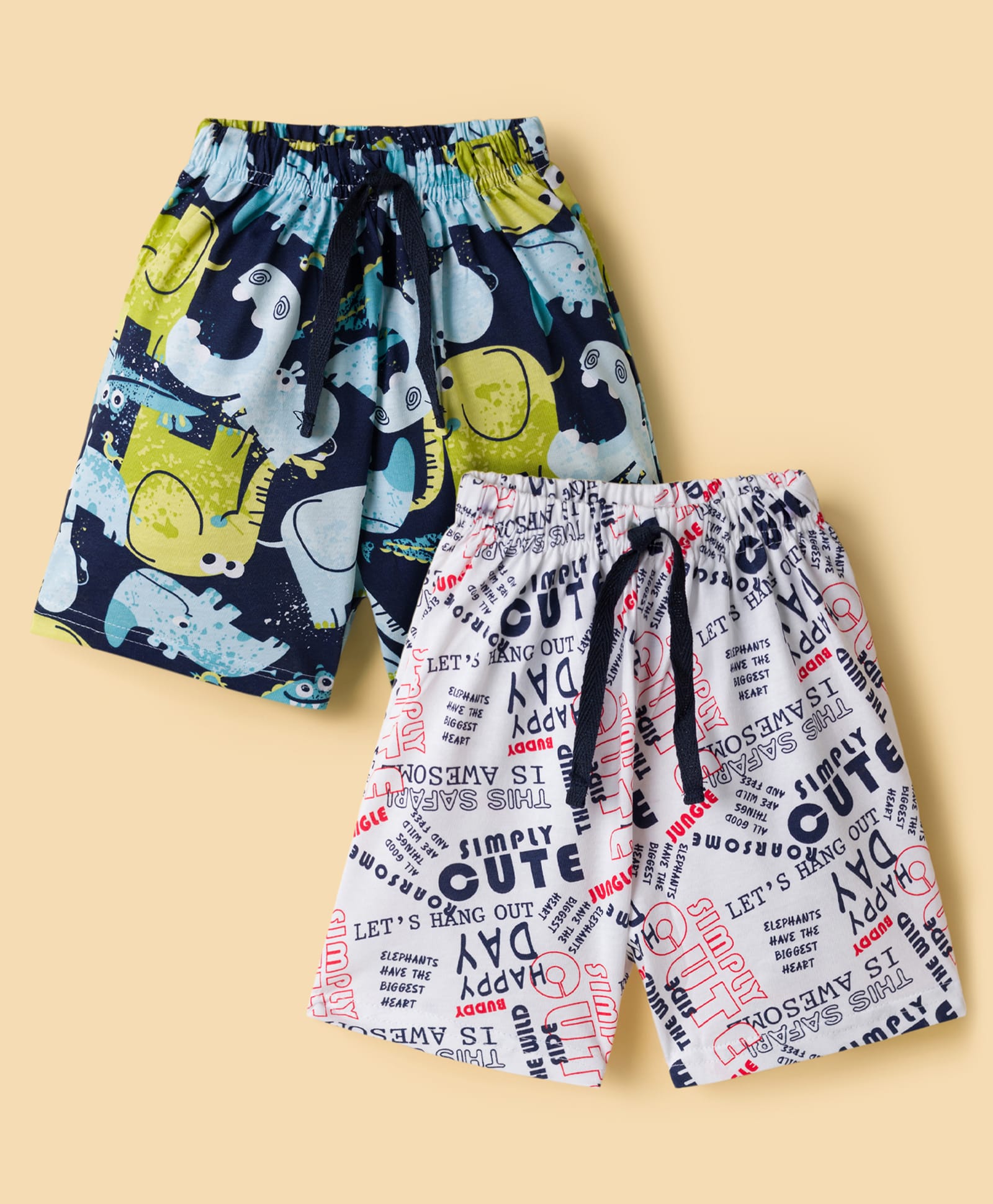 Simply Sinker Knit Shorts With Animal Print Pack Of 2 - White & Navy Blue-image-12