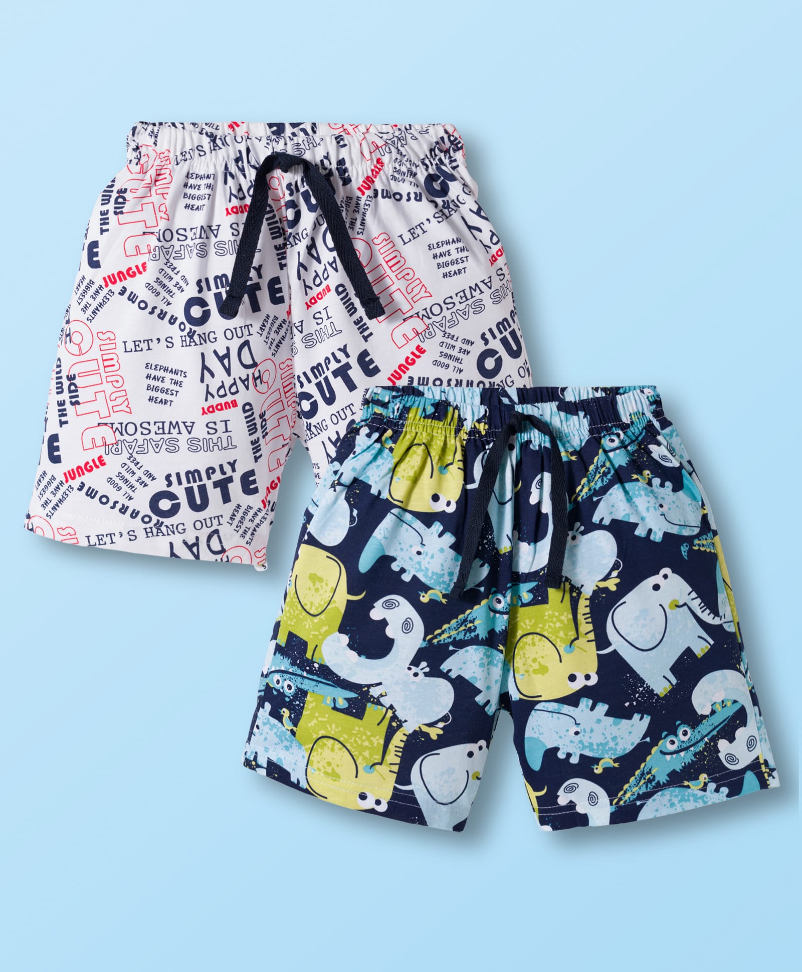 Simply Sinker Knit Shorts With Animal & Text Print Pack of 2 - Navy Blue & White-image-16