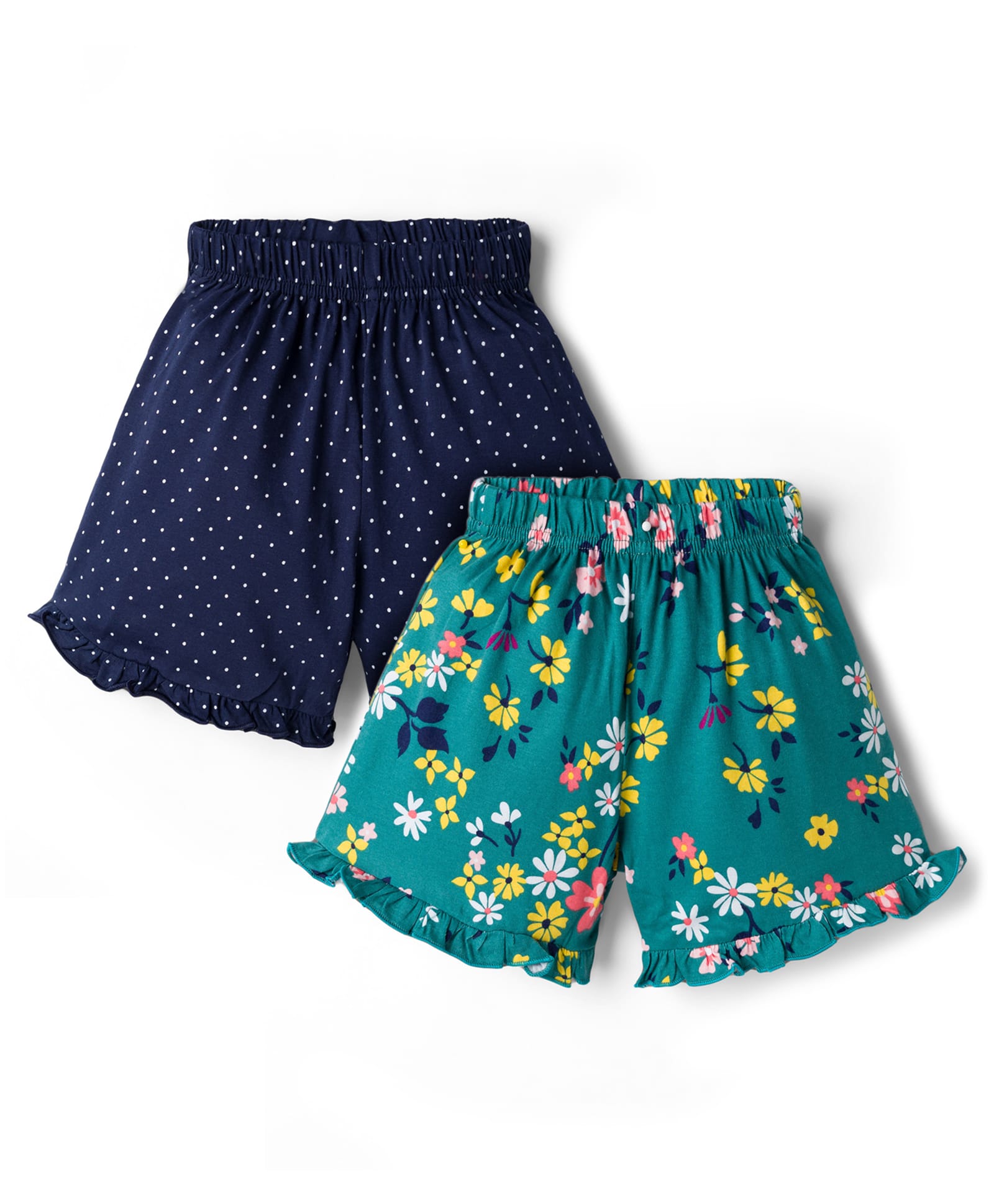 Simply Sinker Knit Shorts With Floral Print Pack Of 2 - Teal Blue & Navy Blue-image-5