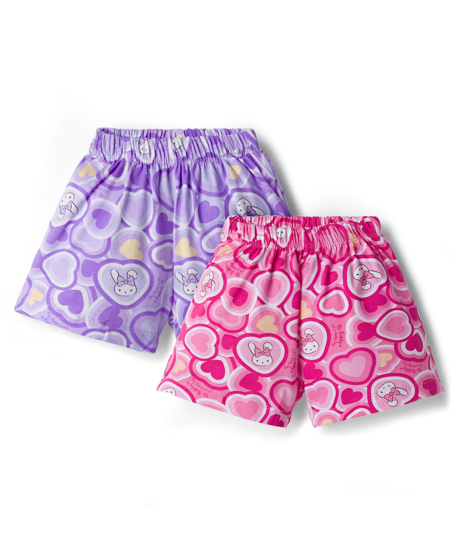 Simply Sinker Knit Shorts With Heart Print Pack Of 2 - Pink & Purple-image-8