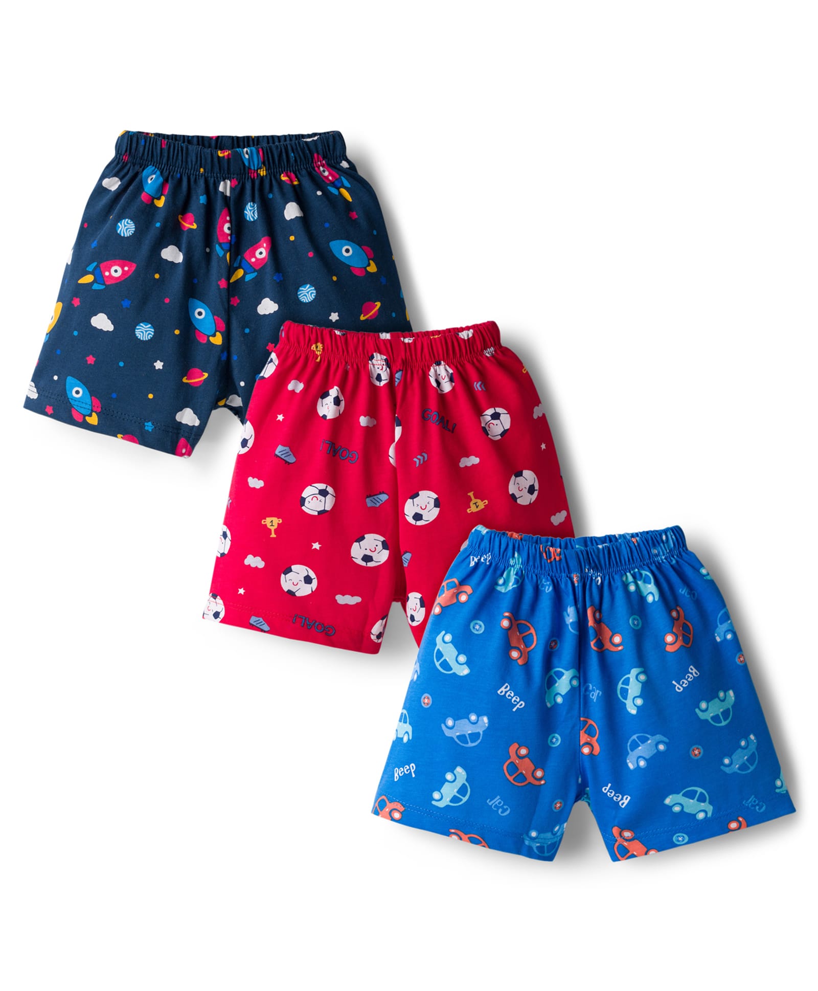 Simply Sinker Knit Shorts With Vehicle Print Pack Of 3 - Navy Blue Red & Blue-image-4