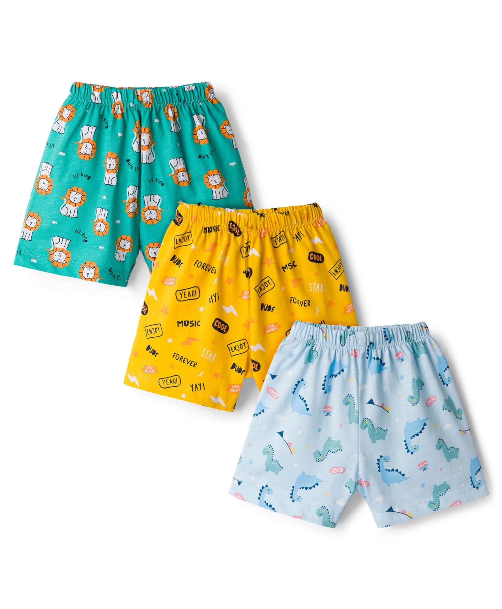 Simply Sinker Knit Shorts With Dino Print Pack Of 3 - Yellow Light Blue & Green-image-13