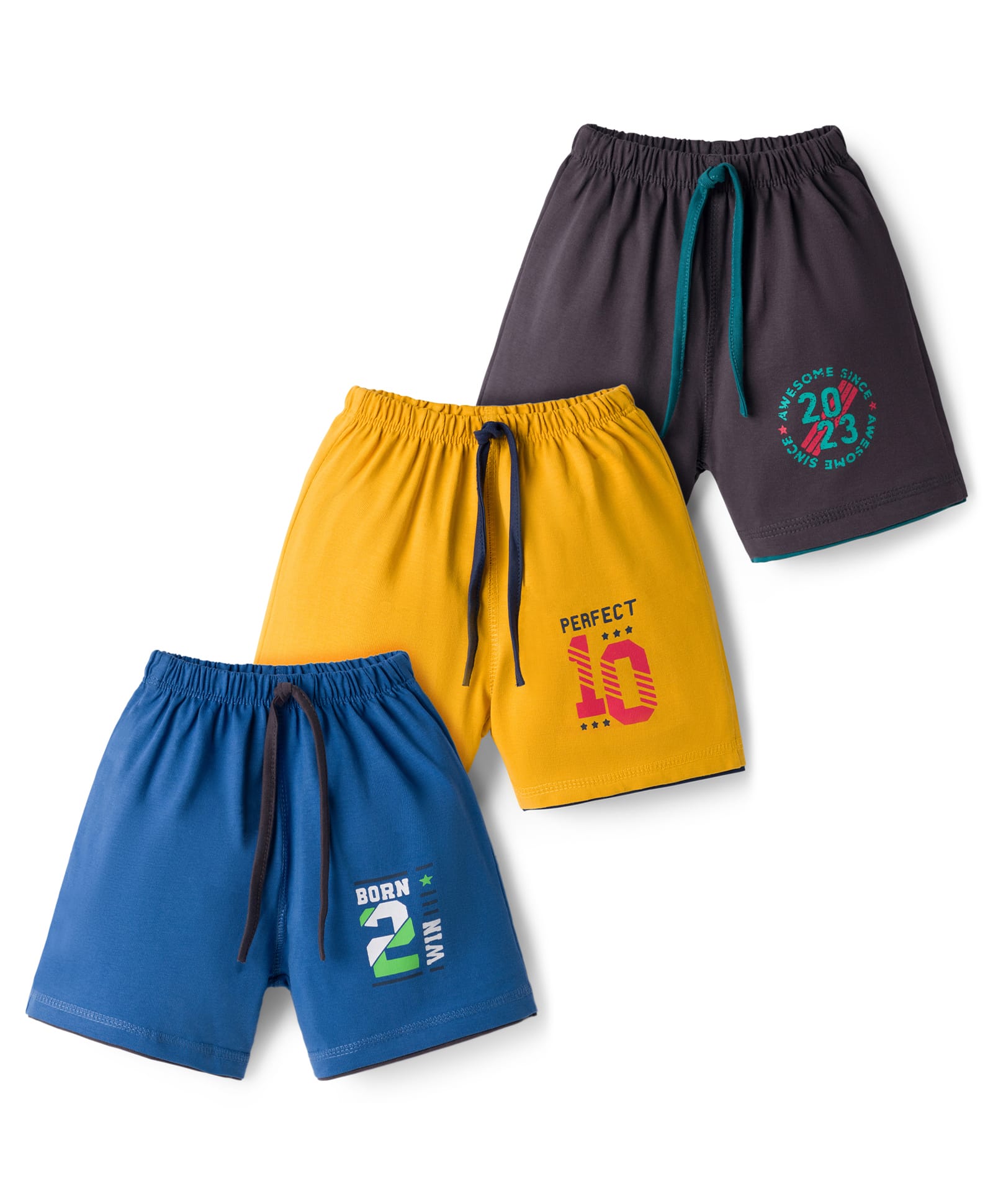 Simply Sinker Knit Shorts with Number Print Pack of 3 - Blue Yellow & Charcoal Grey-picture-22