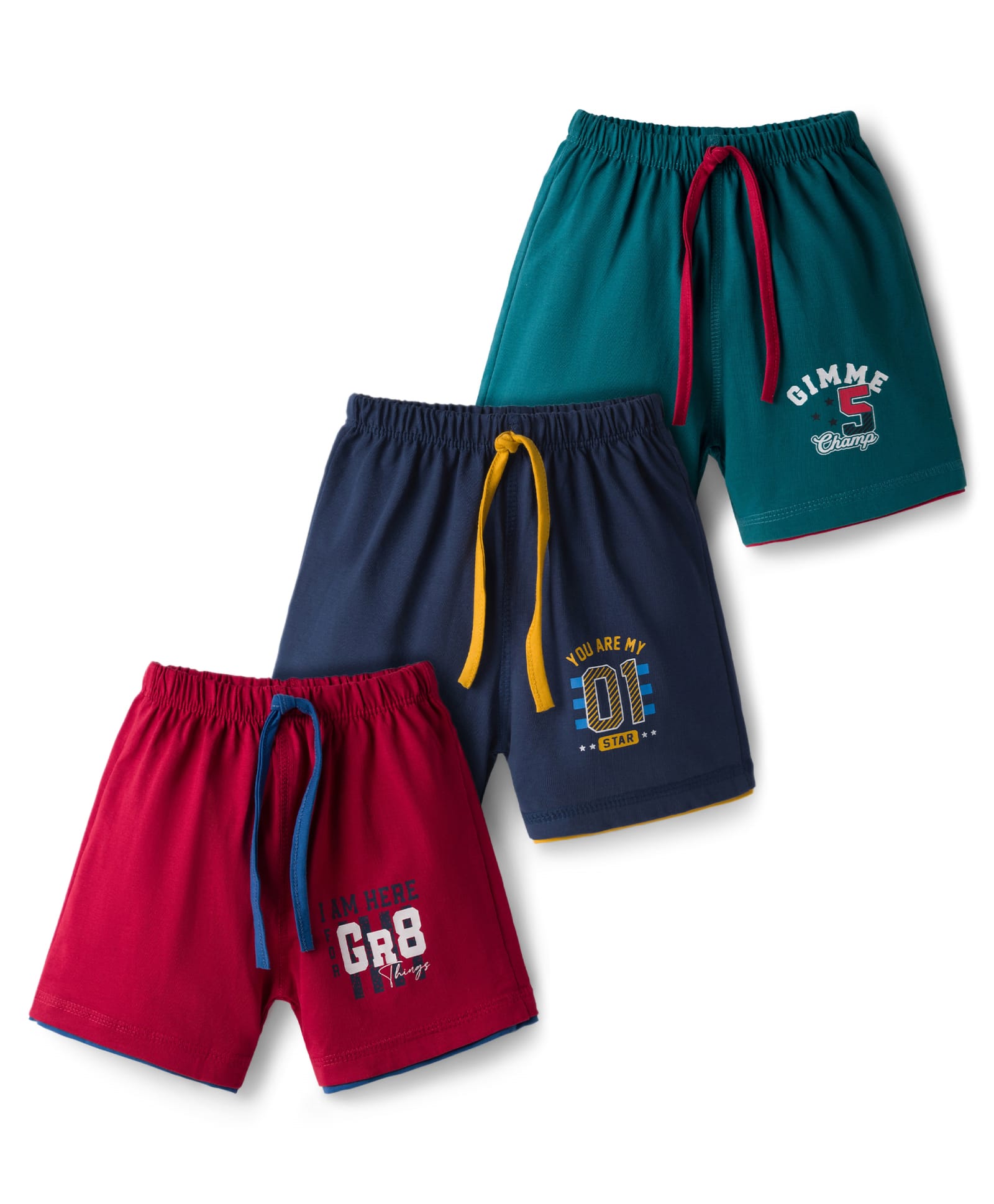Simply Sinker Knit Shorts with Text Print Pack of 3 - Teal Blue Dark Red & Navy Blue-image-7