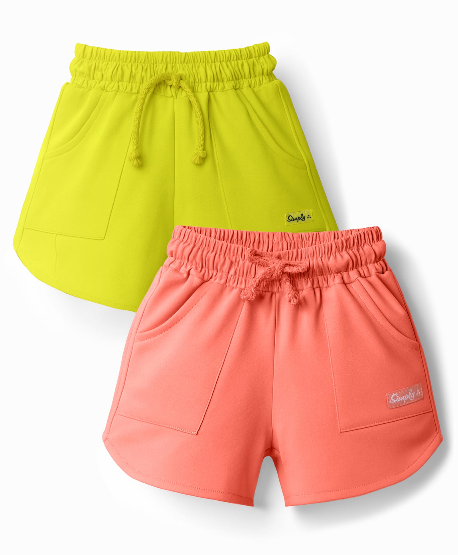 Simply Sinker Knit Shorts With Text Badge Pack Of 2 - Peach & Green-image-40