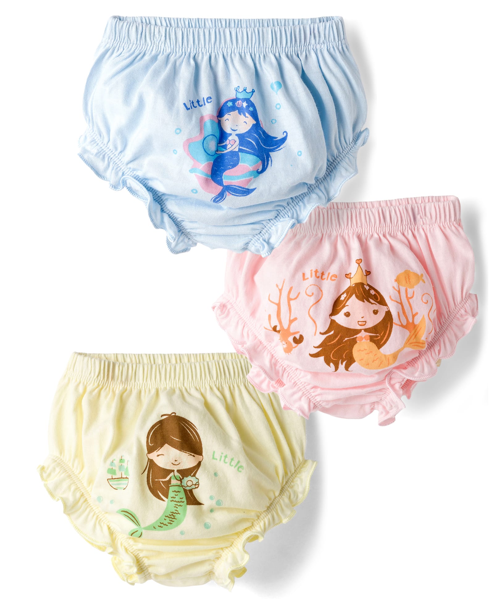 Simply Sinker Knit Bloomers With Mermaid Print Pack Of 3 - Light Blue Yellow & Pink-image-9
