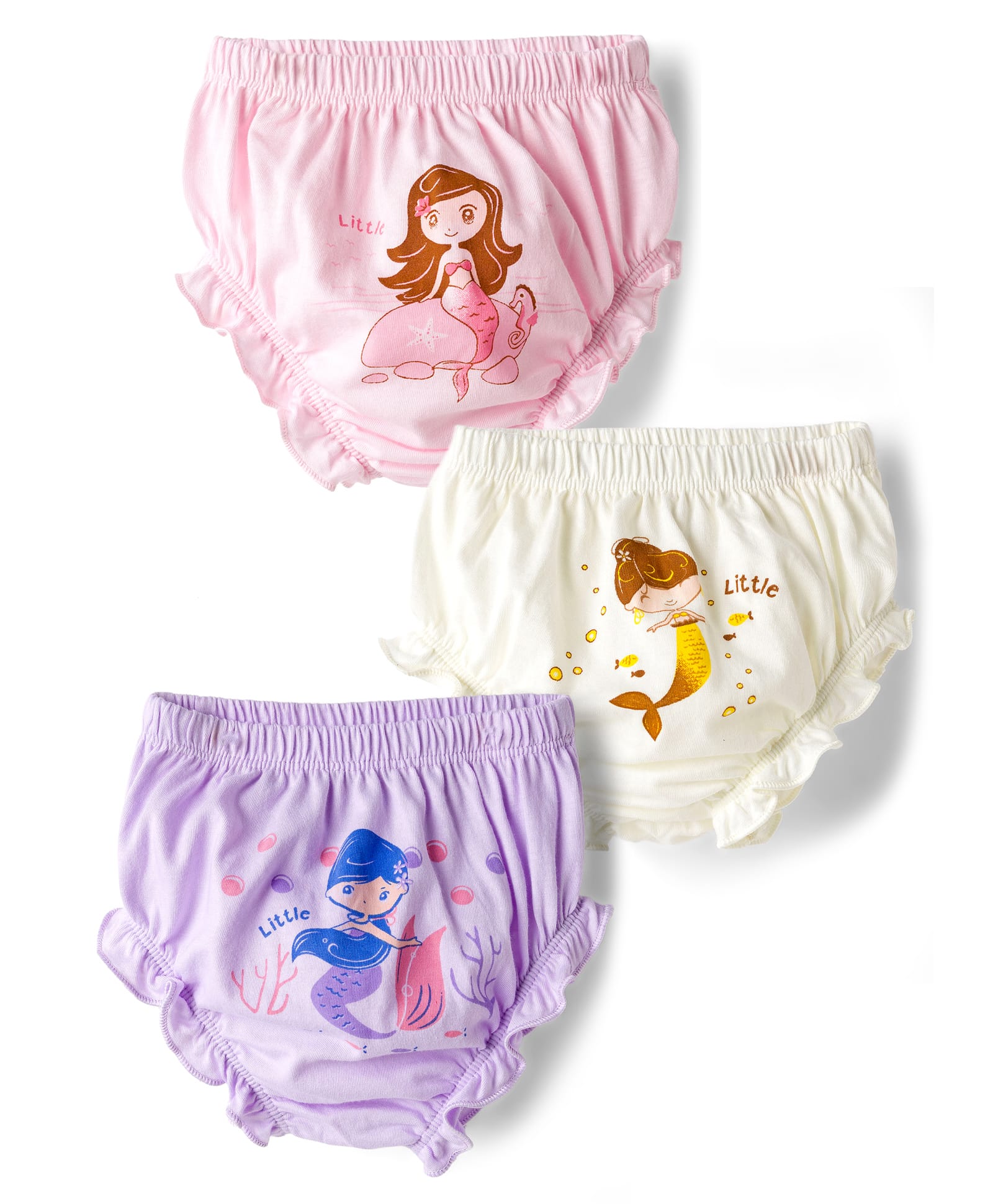 Simply Sinker Knit Bloomers With Mermaid Print Pack Of 3 - Pink Purple & Beige-image-5