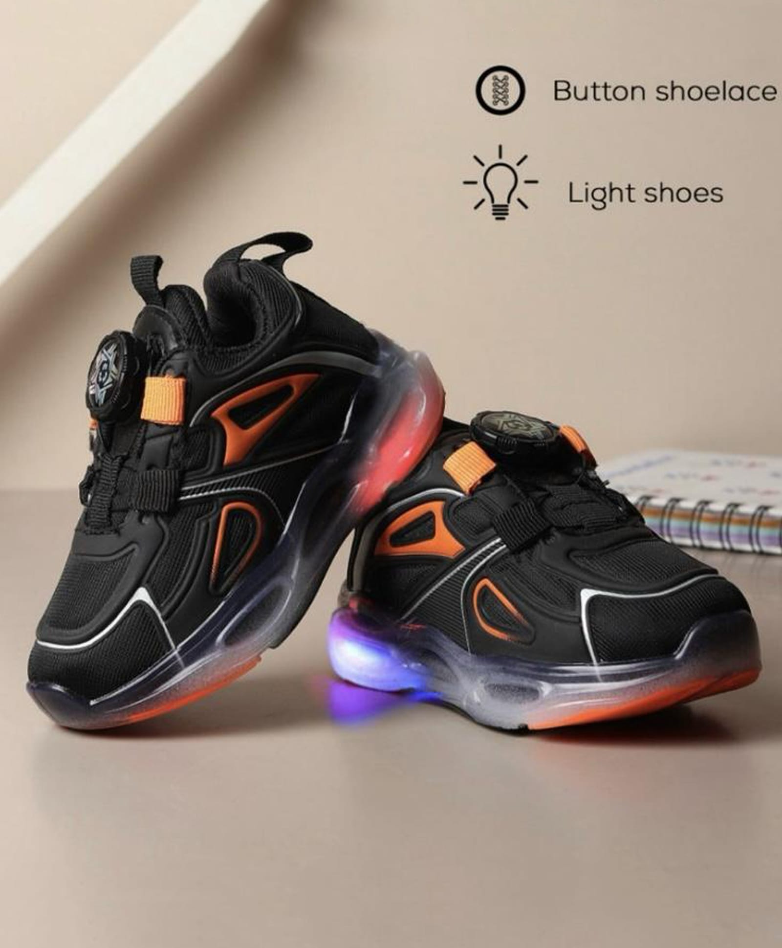 NEW STEPS Colour Blocked Abstract Printed Button Shoelace Closure LED Shoes - Black-picture-29
