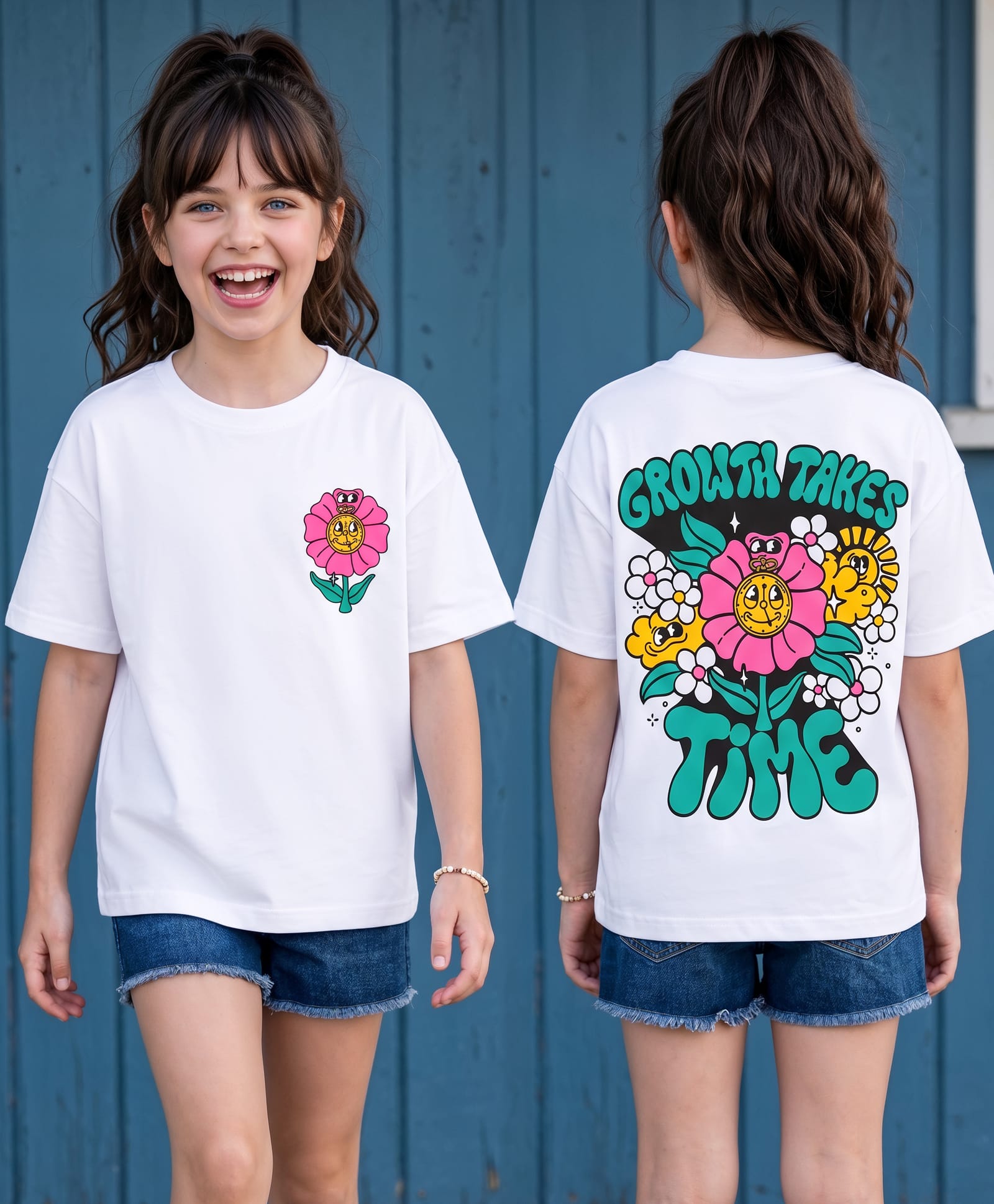Kookie Kids Single Jersey Knit Drop Shoulder Half Sleeves T-Shirt with Floral Graphic - White-image-29