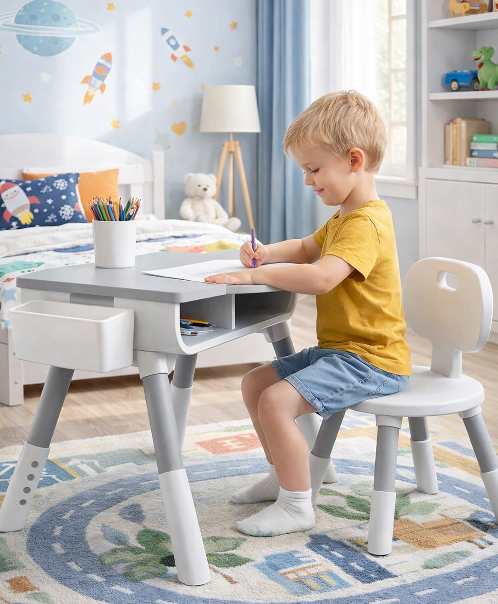 Babyhug Smart Learner Kids Study Table & Chair - Grey| for 37 Years Kids| Sturdy & Durable Material| Study Art & Craft, Activity Table| Easy-Clean Surface| Plug & Play Assembly