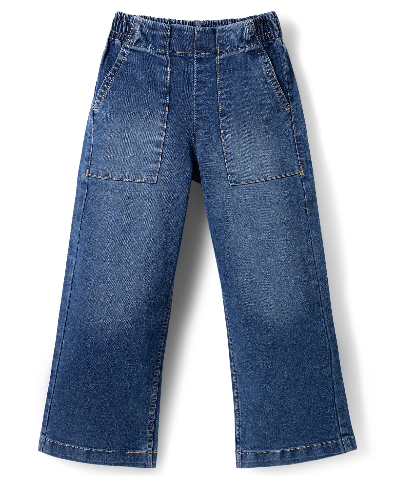 Primo Gino Woven Full Length Washed Wide Legged Jeans with Patch Pockets - Navy Blue-picture-18