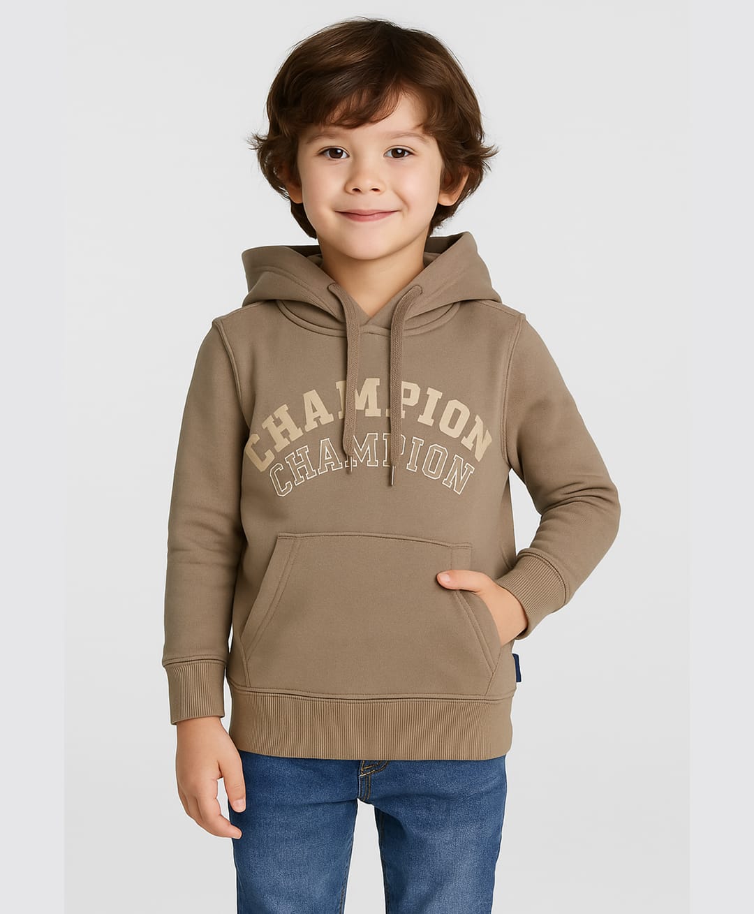 Sportking Cotton Blend Knit Full Sleeves Champion Text Printed Light Winter Hoodie - Khaki-picture-37