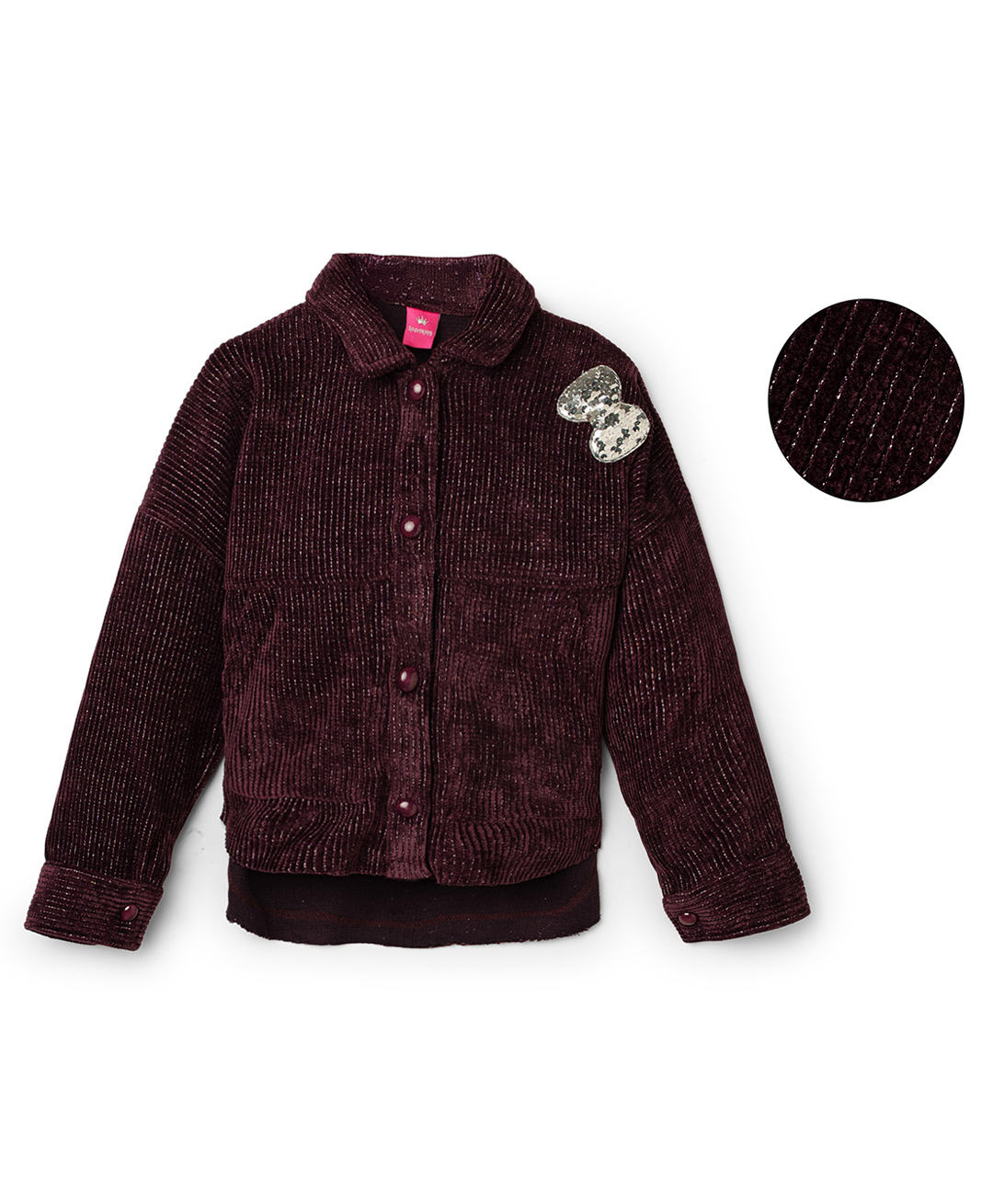Sportking Knit Full Sleeves Sequins Embellished Bow Applique Detailed Light Winter Shacket - Wine-image-37