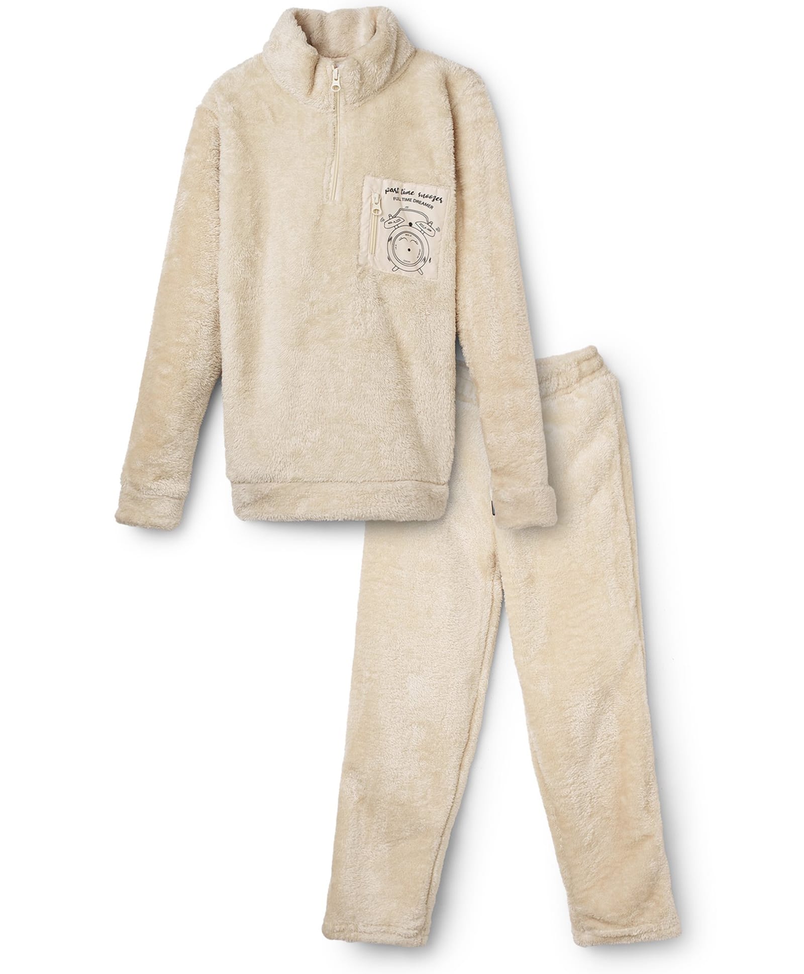 Sportking Knit Full Sleeves Clock Patch Detailed Winter Night Suit Set - Beige-image-34