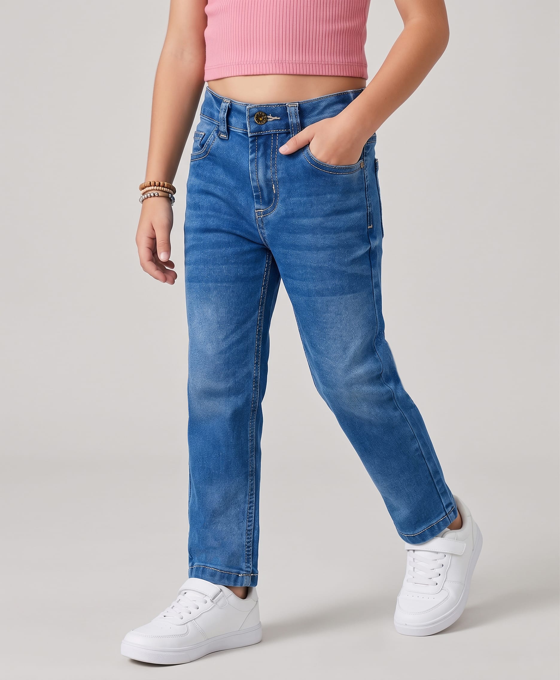 Primo Gino Woven Full Length Washed Comfort Fit Jeans - Blue-picture-36