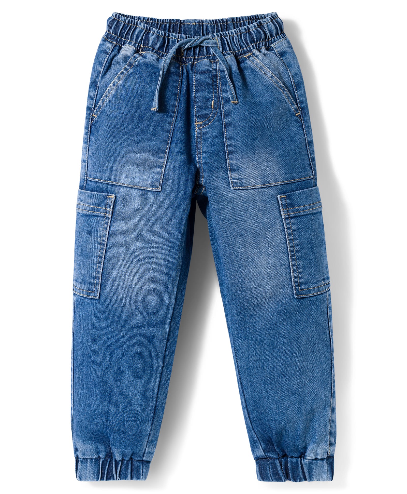 Primo Gino Woven Full Length Washed Jogger Jeans With Patch Pockets - Blue-picture-29