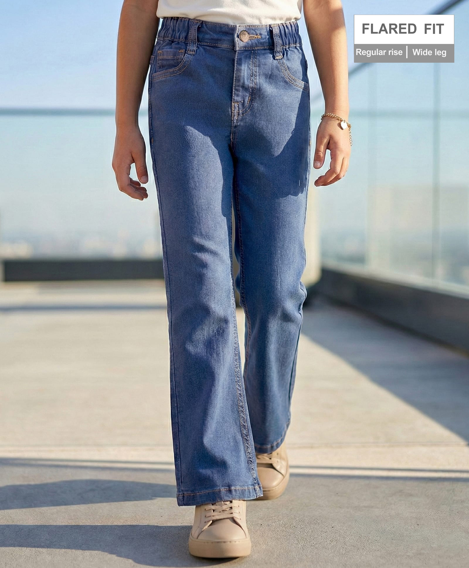 arias by lara dutta Arias Denim Woven Full Length Flared Washed Jeans - Blue-picture-15