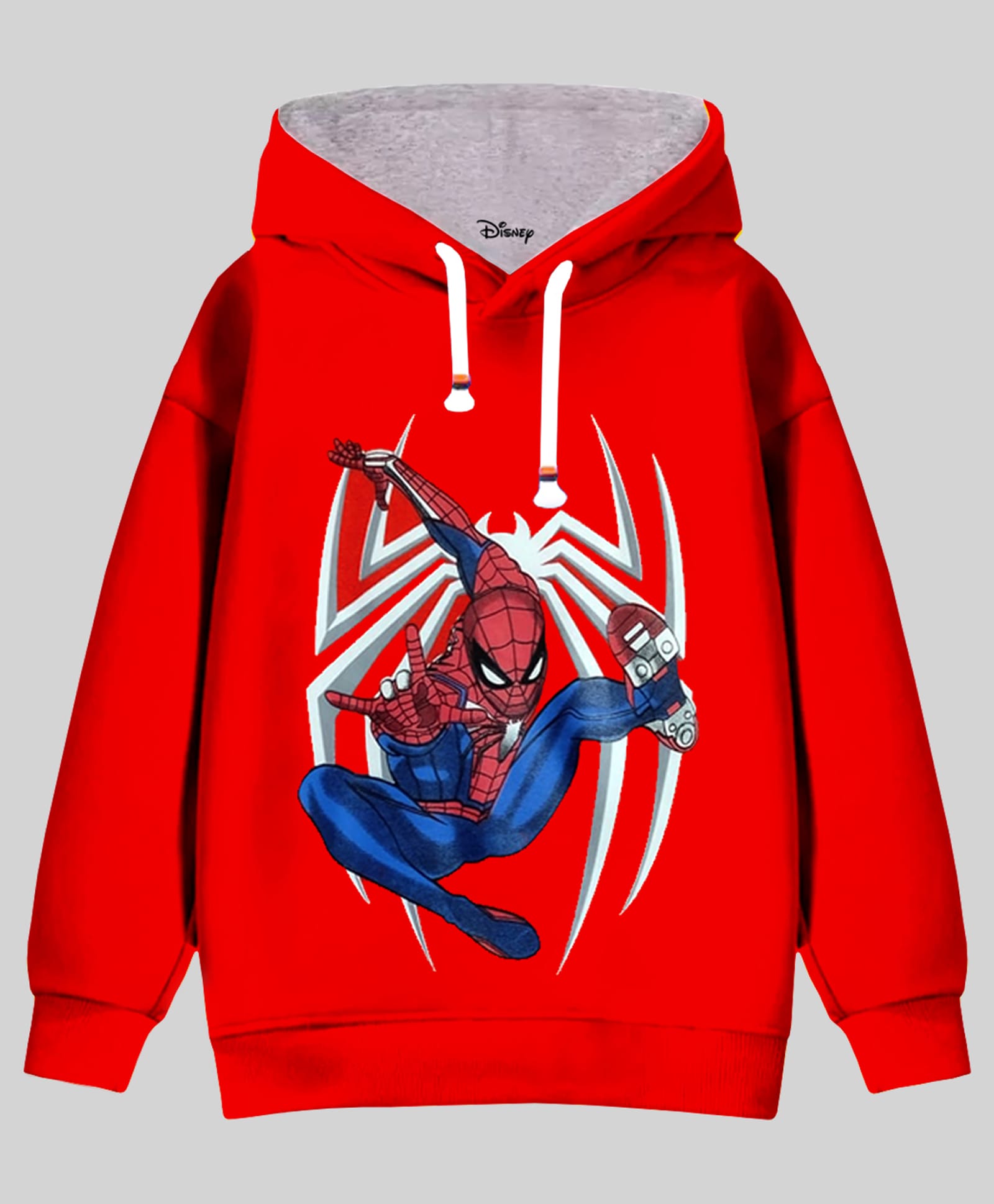 KUCHIPOO Fleece Knit Marvel Featuring Full Sleeves Spiderman Printed Hoodie - Multi Colour-image-10