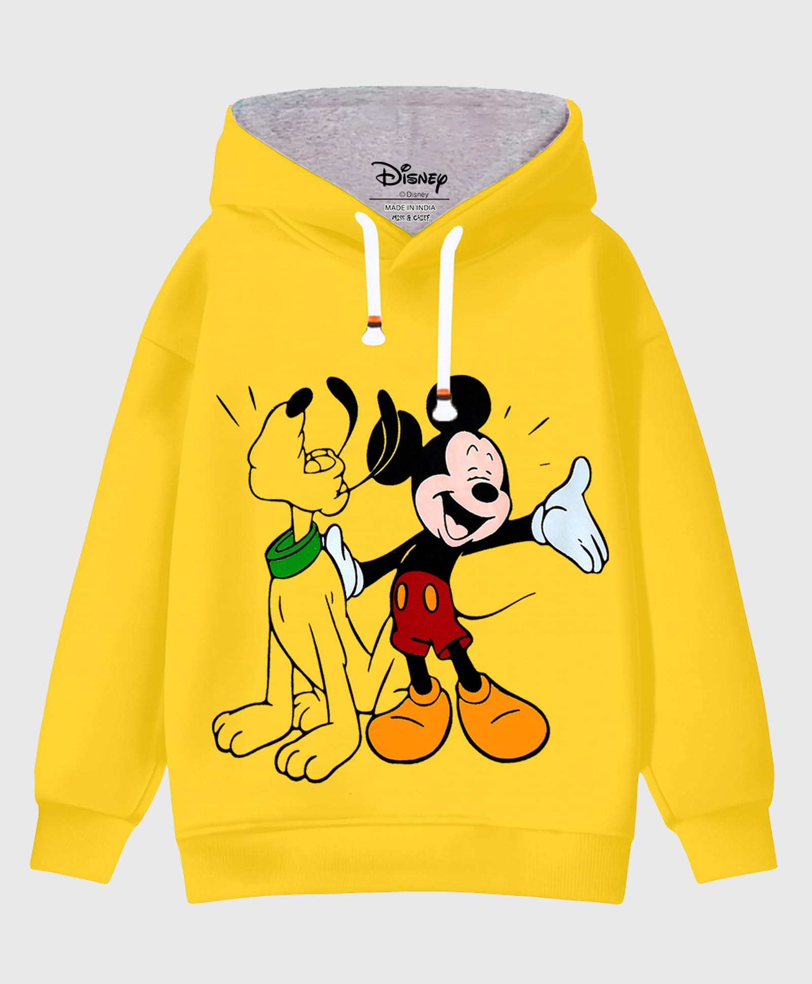 KUCHIPOO Fleece Knit Disney Mickey Mouse & Friends Featuring Full Sleeves Pluto Printed Winter Hoodie - Multi Colour-image-17