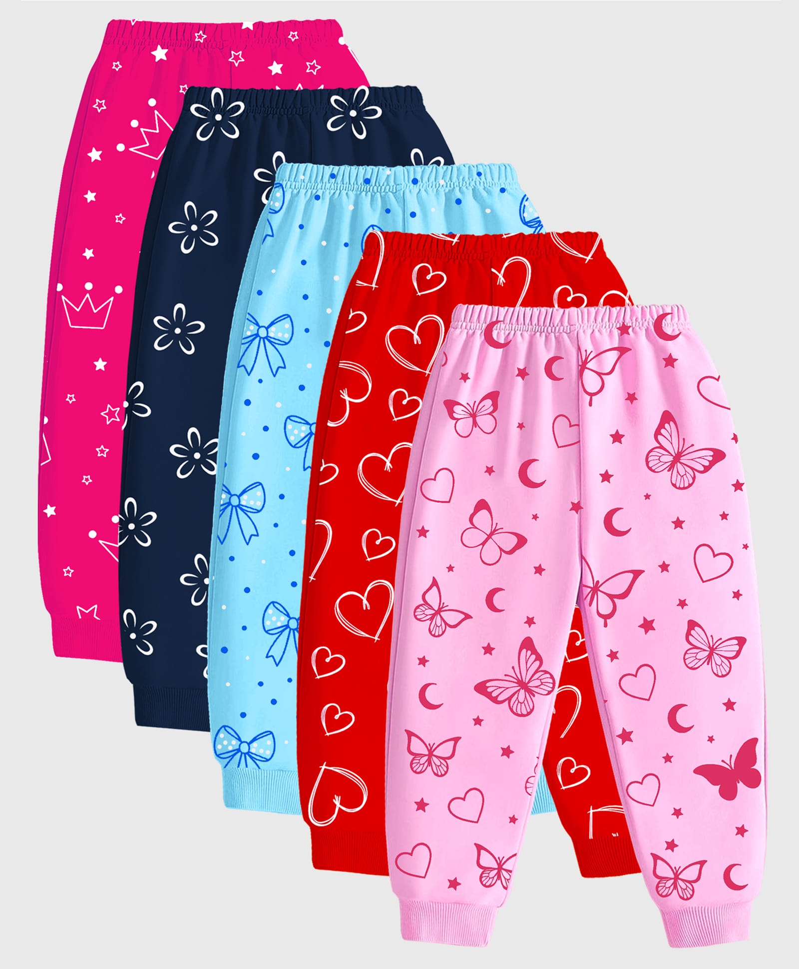 KUCHIPOO Pack Of 5 Cotton Knit Hearts Stars & Floral Printed Pants - Multi Colour-picture-35