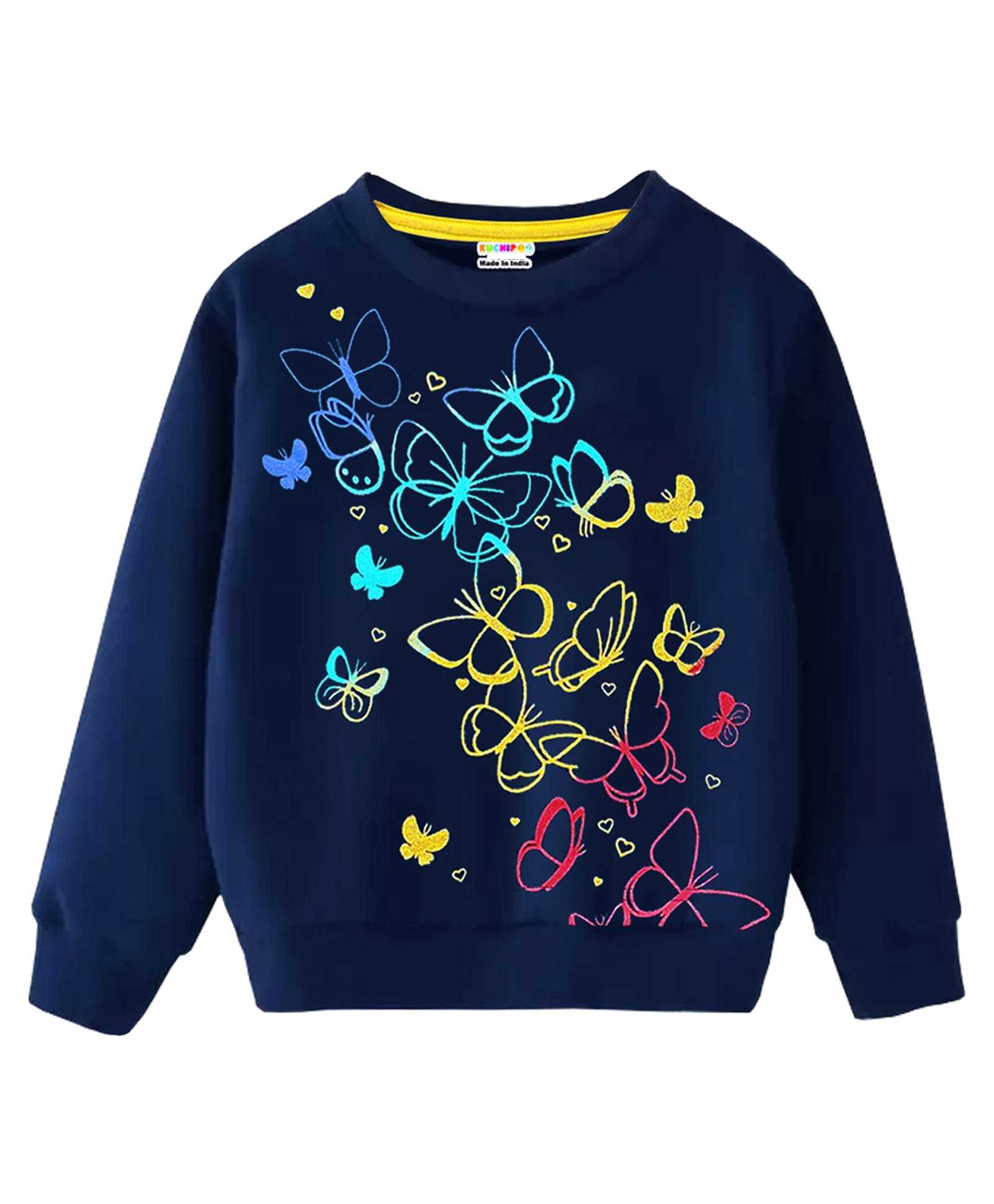KUCHIPOO Fleece Knit Full Sleeves Butterflies Printed Winter Sweatshirt - Multi Colour-picture-28