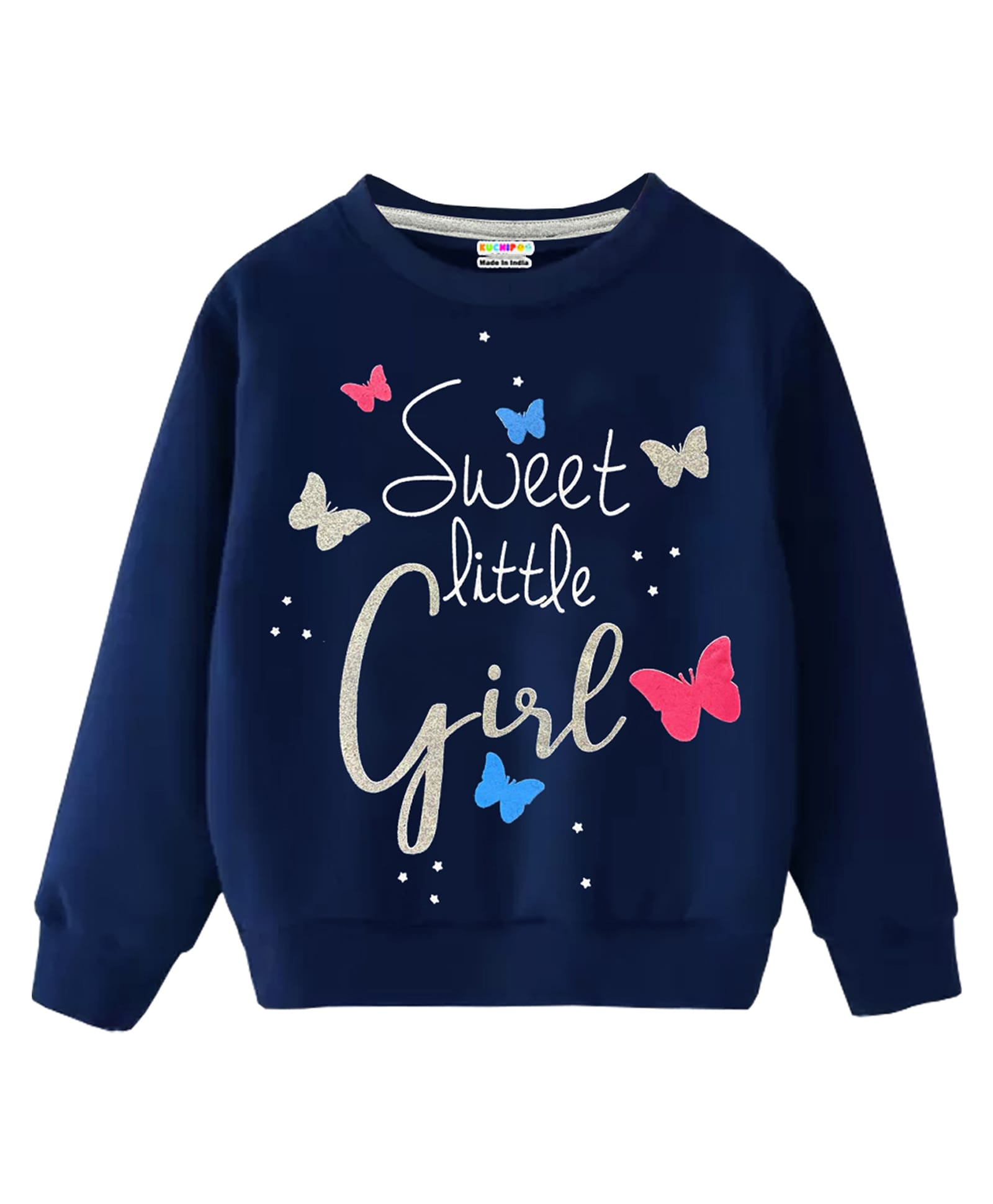 KUCHIPOO Fleece Knit Full Sleeves Sweet Little Girl Text Printed Winter Sweatshirt - Multi Colour-picture-27