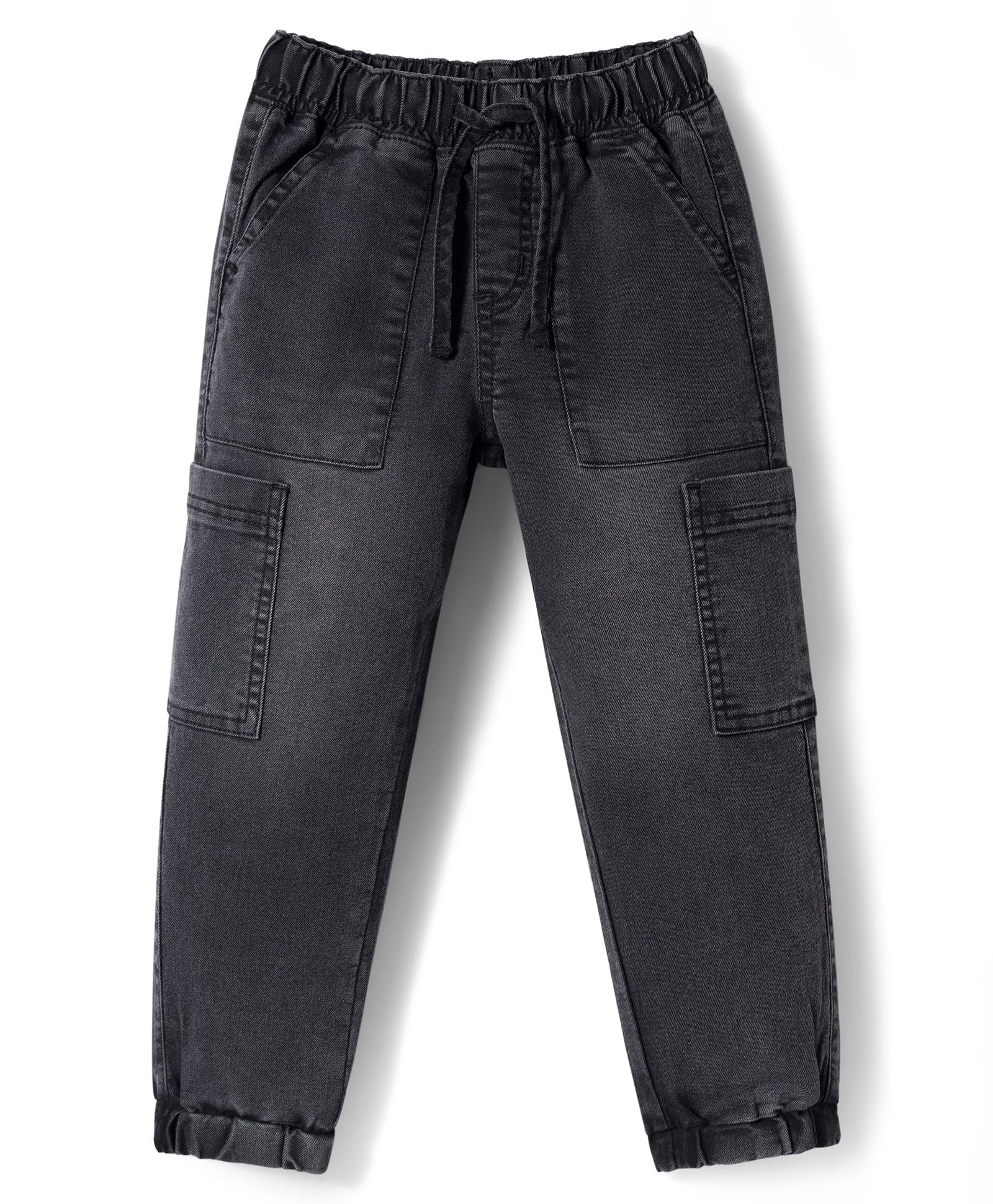 Primo Gino Woven Full Length Washed Jogger Jeans With Side Patch Pockets - Charcoal Grey-picture-27