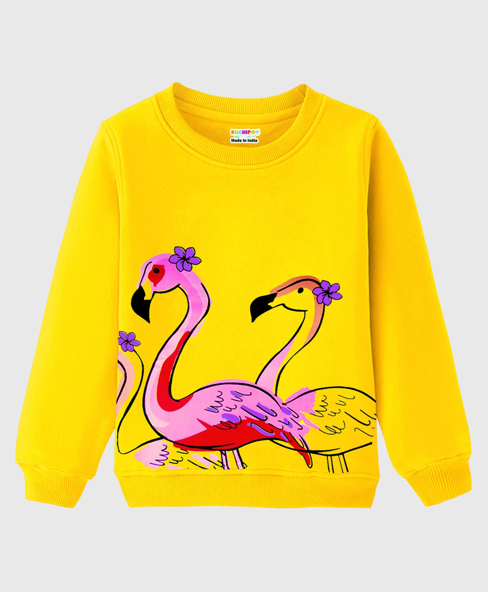KUCHIPOO Fleece Knit Full Sleeves Flamingoes Printed Winter Sweatshirt - Multi Colour-image-32