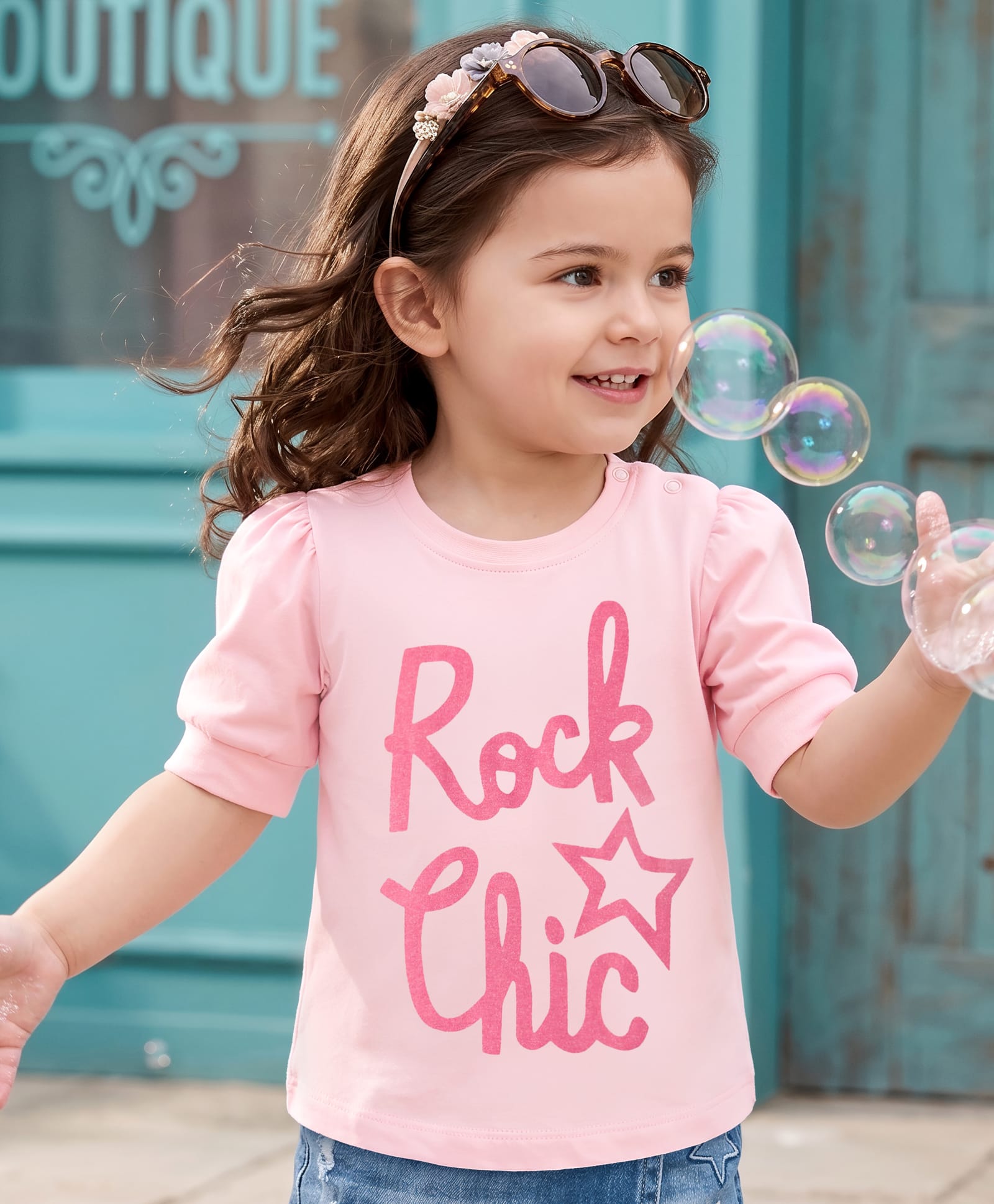 kookie kids india Kookie Kids Single Jersey Knit Half Sleeves T-Shirt With Rock Chic Print - Pink-picture-11