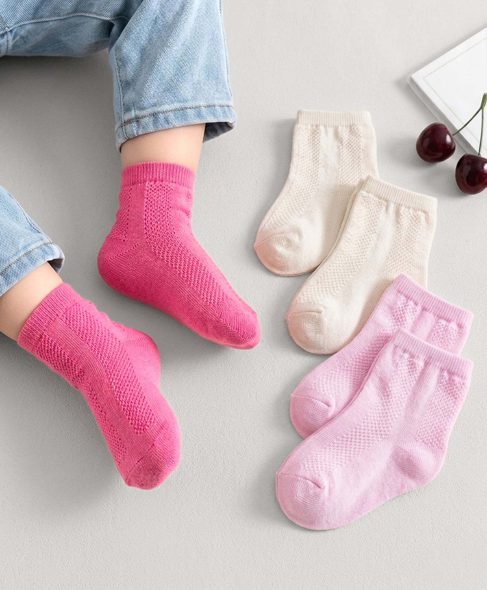 cute walk by babyhug Cutewalk by Babyhug Non Terry Knit Anti-Bacterial Ankle Length Solid Colour Socks Pack of 3 - Dark Pink & Cream-picture-19