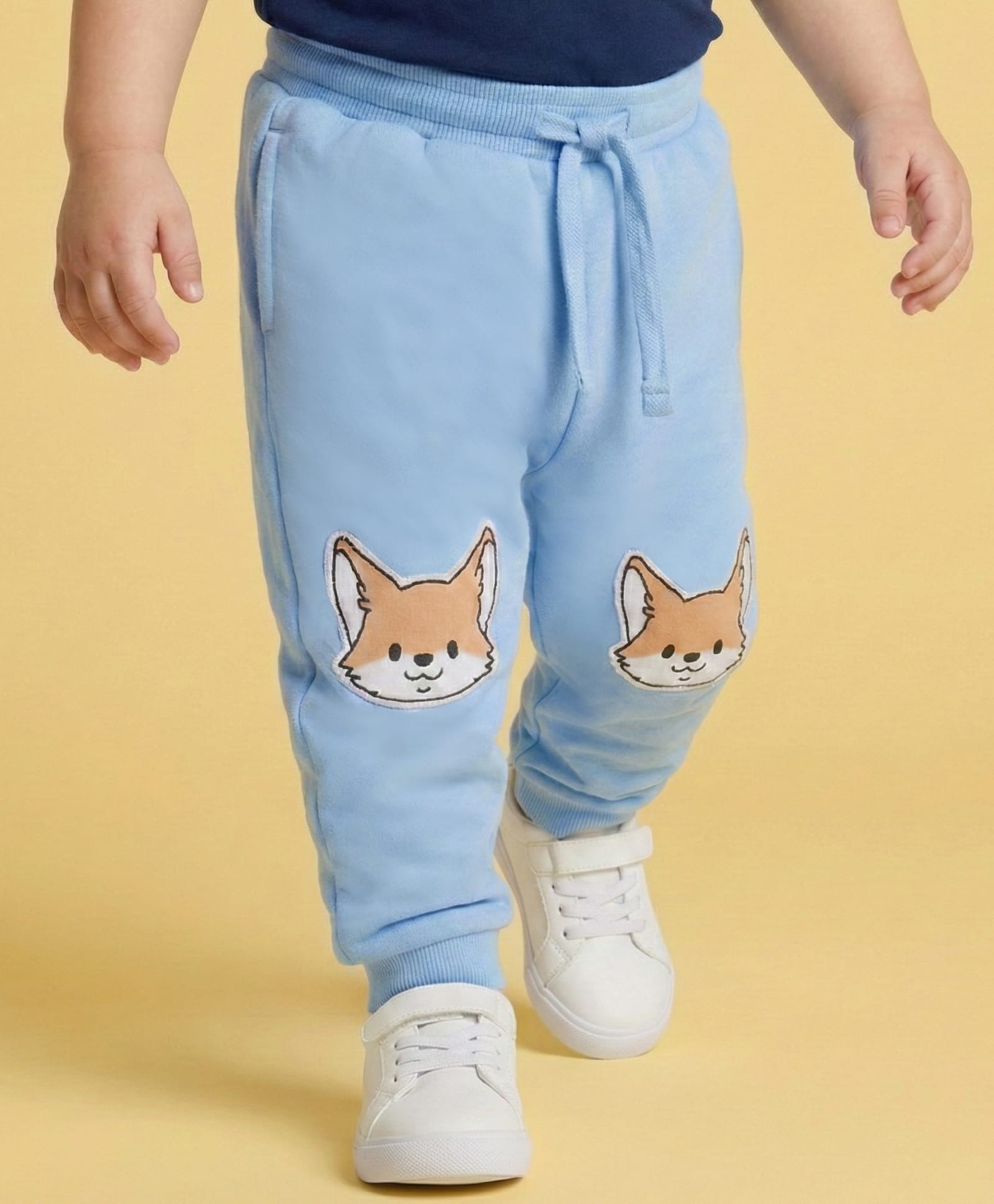 Babyoye 100% Cotton Knit Full Length Lounge Pant with Cartoon Fox Print - Light Blue-image-2
