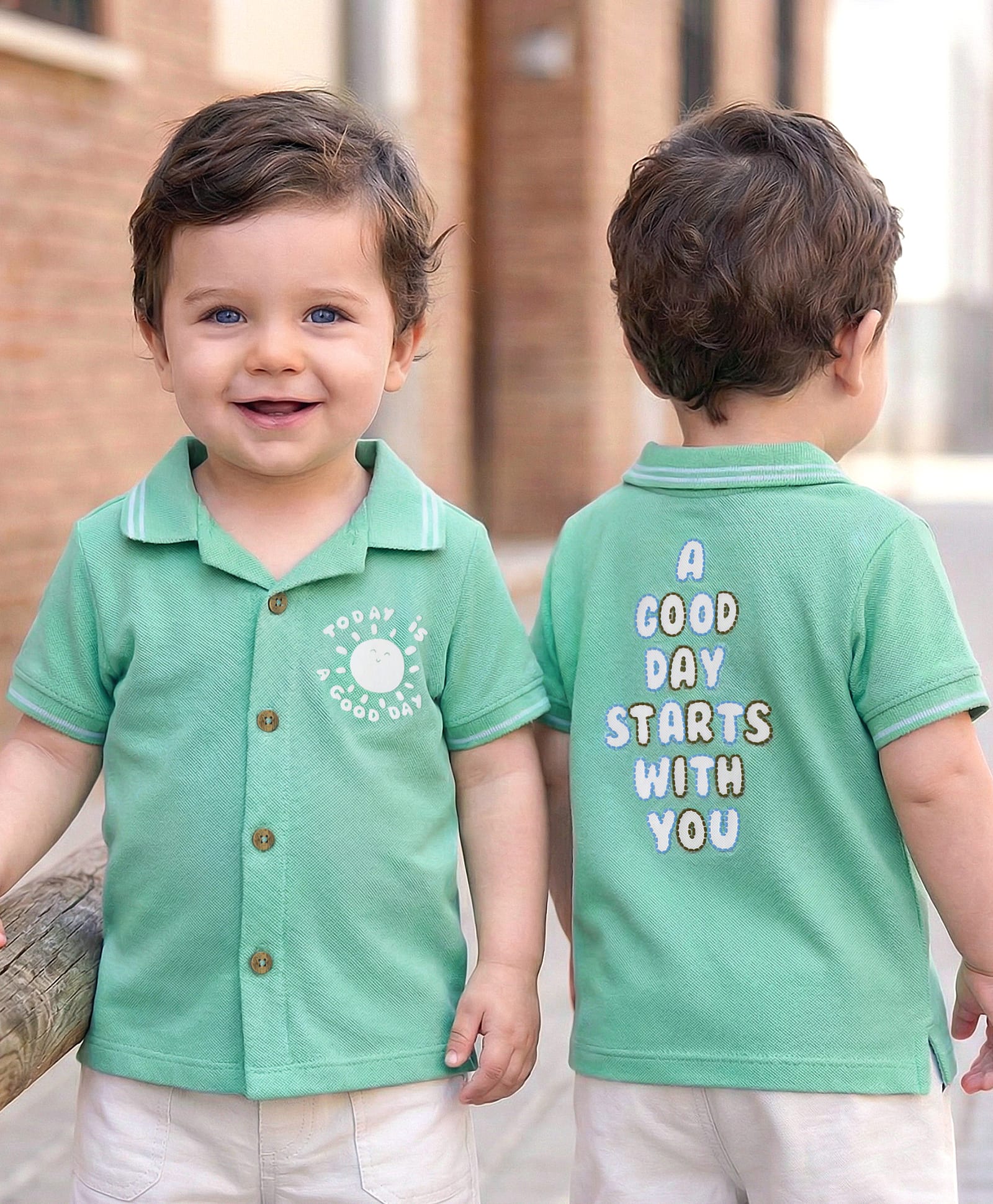 Babyoye Cotton Knit Half Sleeves Shirt With Text Print - Teal Blue-image-21