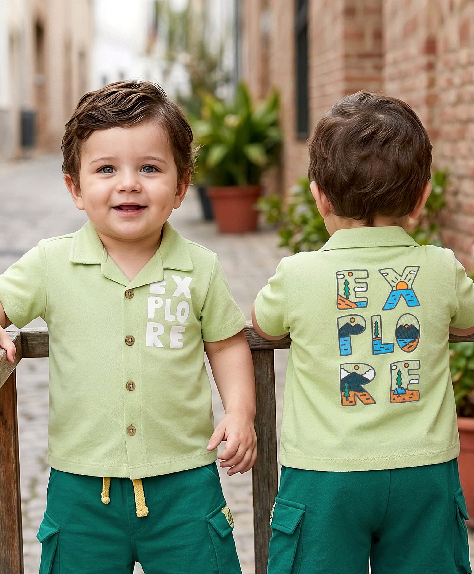 Babyoye 100% Cotton Knit Half Sleeves Shirt With Text Print - Green-image-24