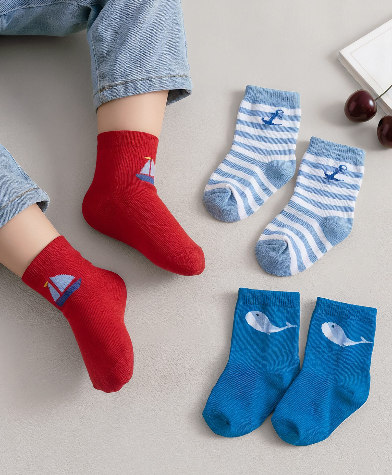 Cute Walk by Babyhug Non Terry Cotton Knit Ankle Length Anti Bacterial Socks With Nautical Theme & Sea Life Design Pack of 3 - Multicolour-image-36
